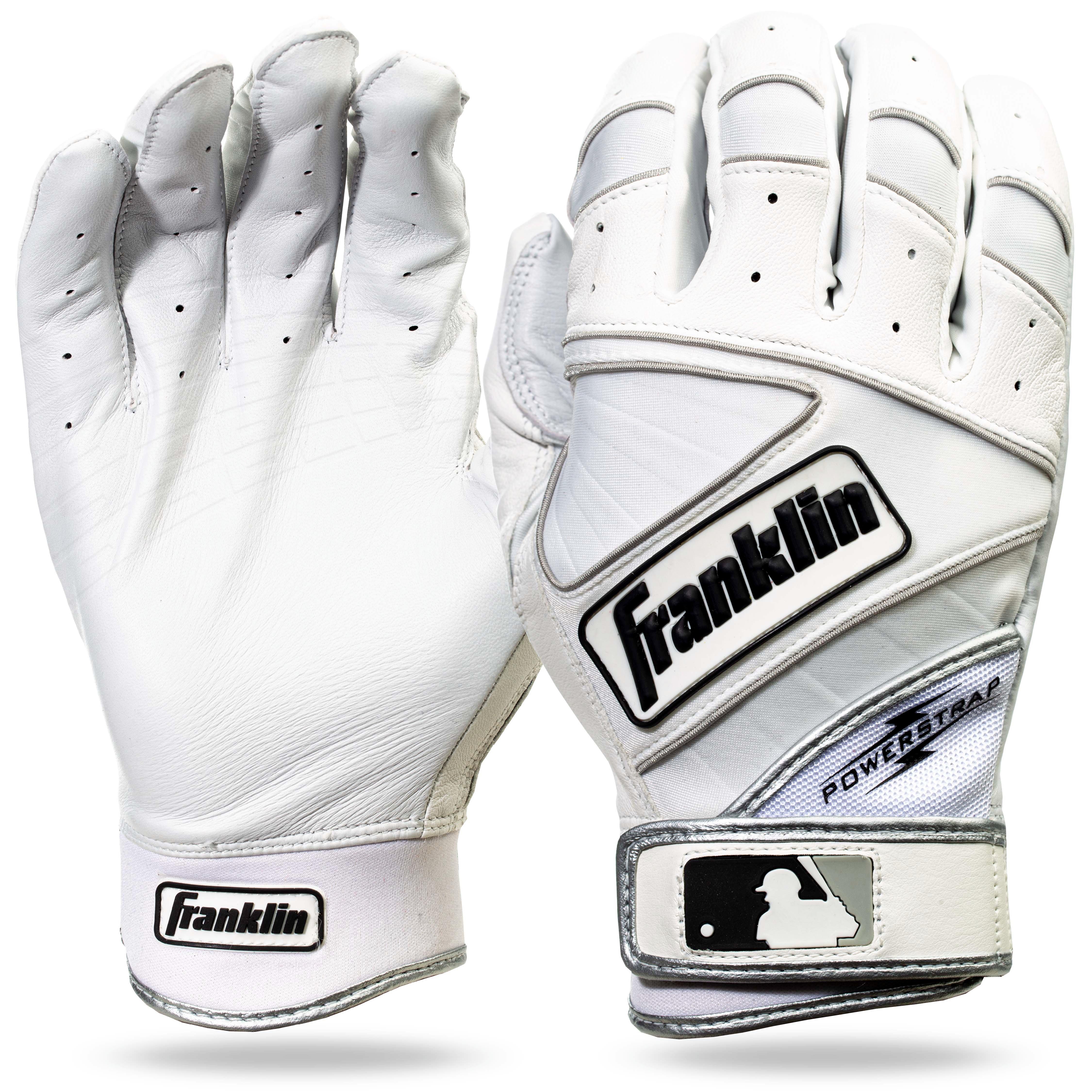 Franklin Adult Powerstrap Batting Gloves White - WHITE Thumbnail View 1