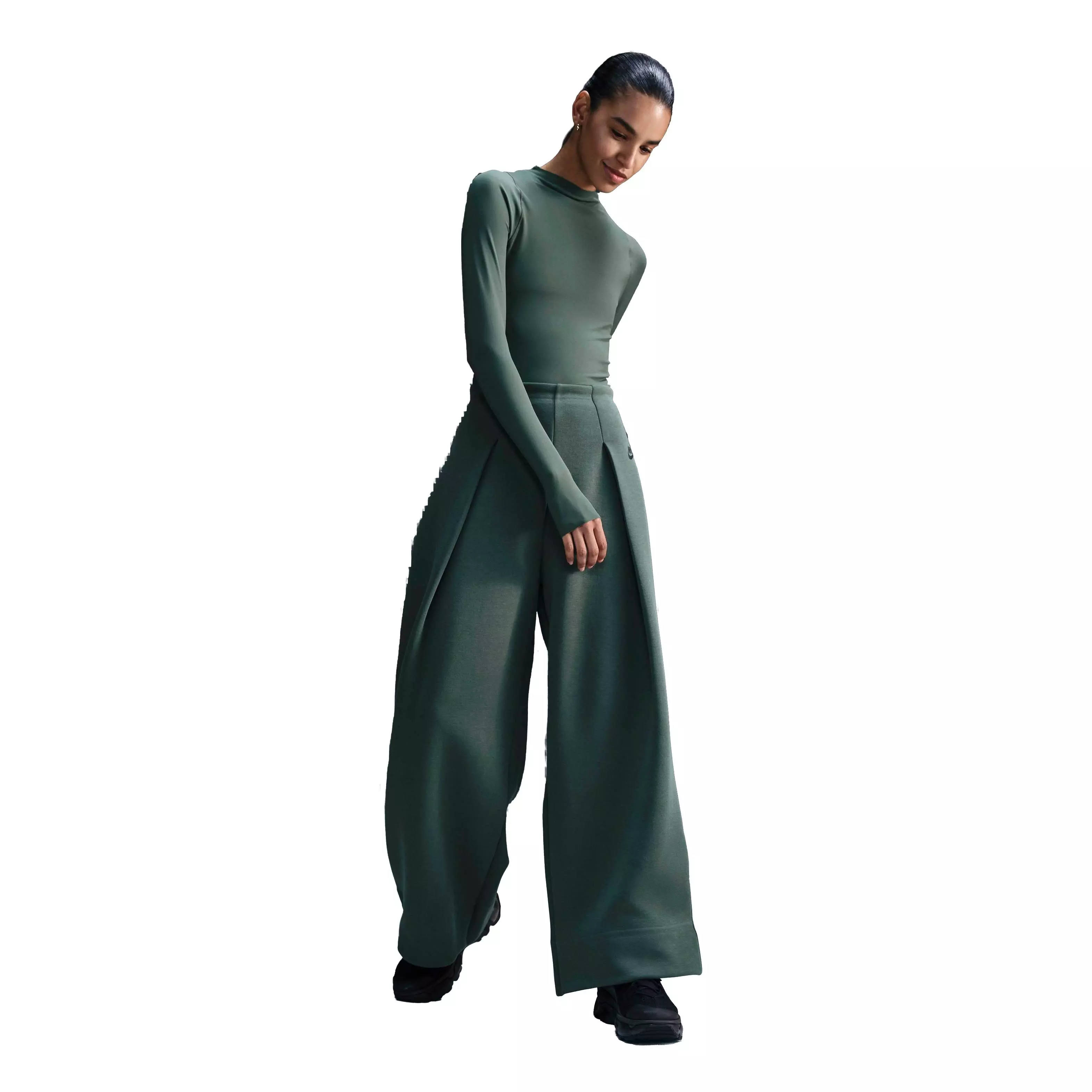 Nike Women's Sportswear Tech Fleece High-Waisted Pleated Trousers - GREEN/BLACK
