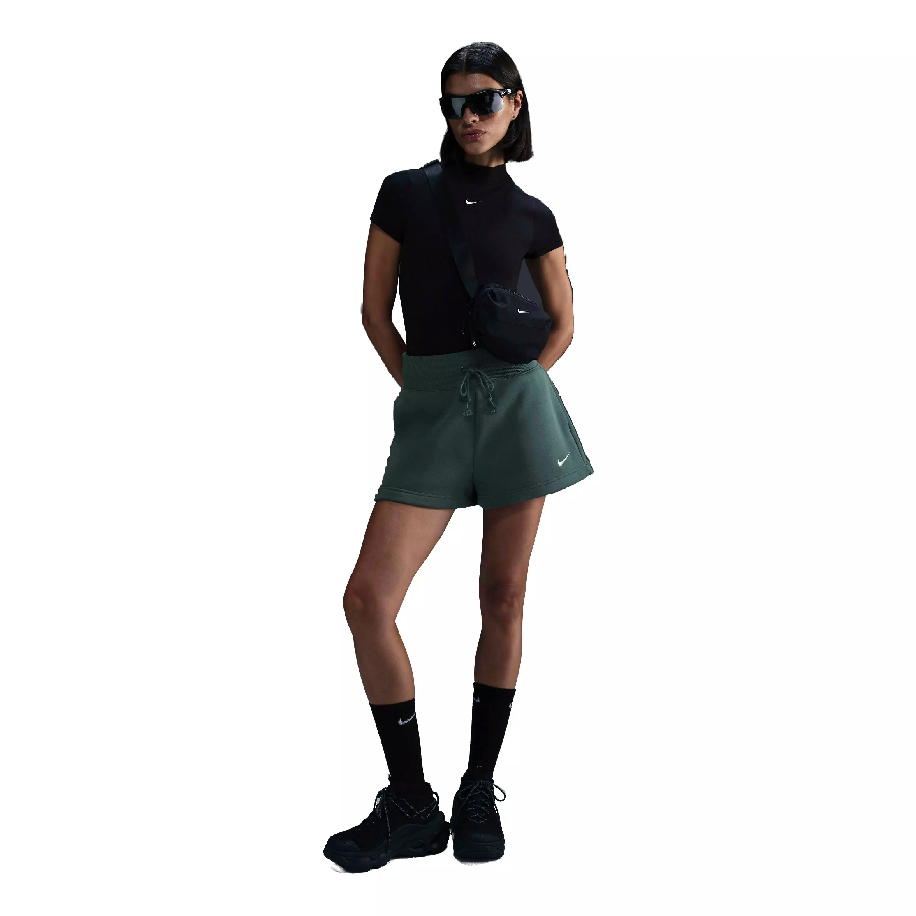 Nike Women's Sportswear Phoenix Fleece High-Waisted Loose Shorts - GREEN/WHITE