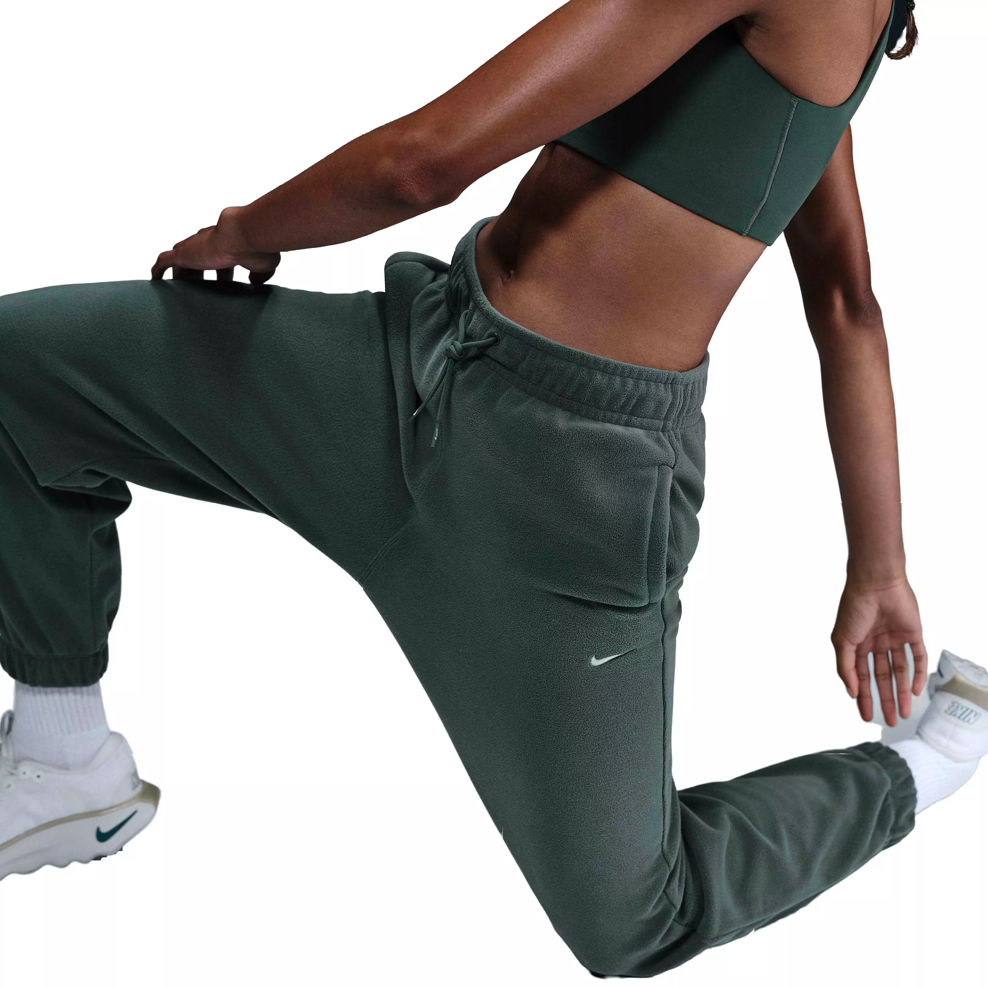 Nike Women's Therma-FIT One Loose Fleece Pants -Green/White - GREEN/WHITE