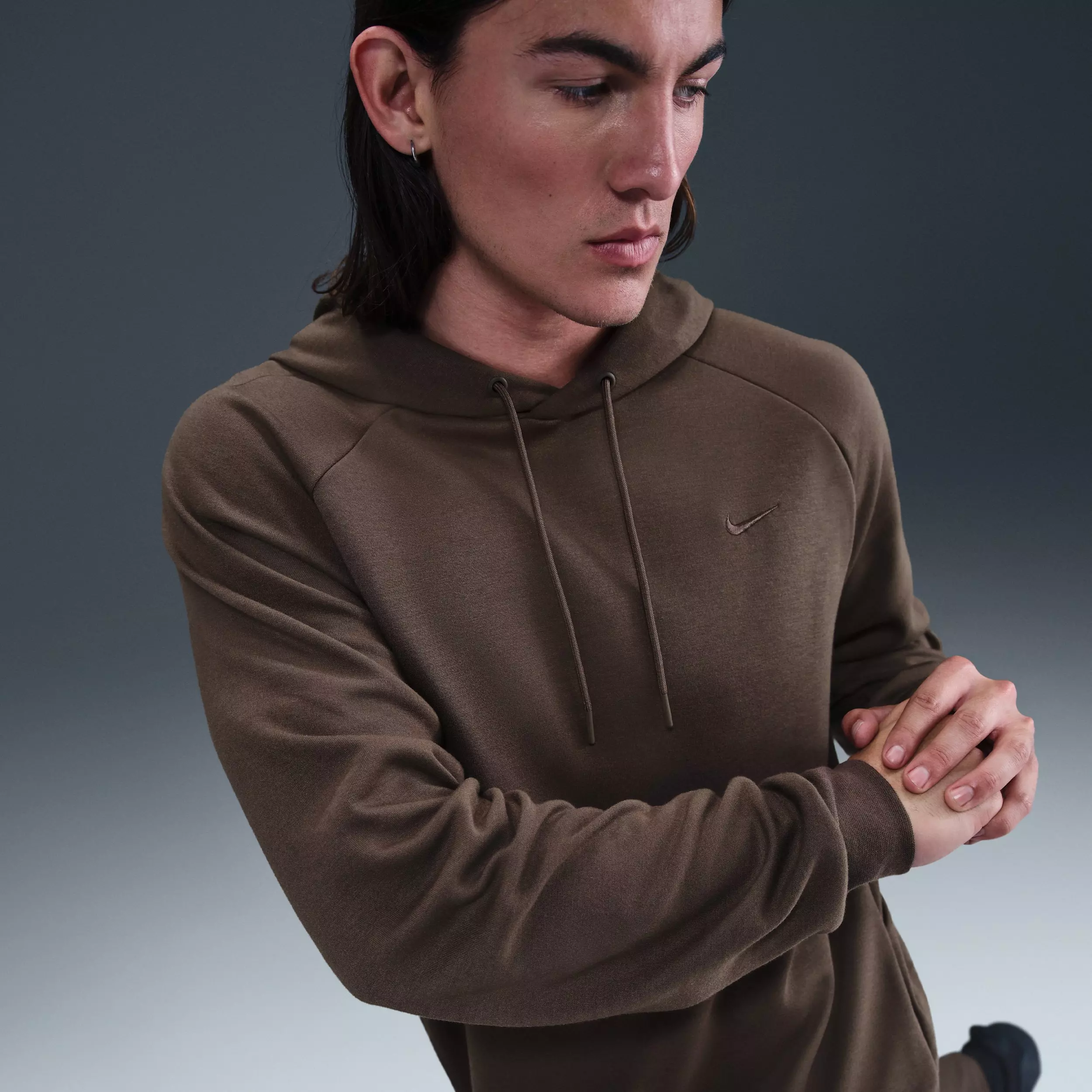 Nike Men's Primary Fleece Dri-FIT UV Pullover Performance Hoodie - BROWN