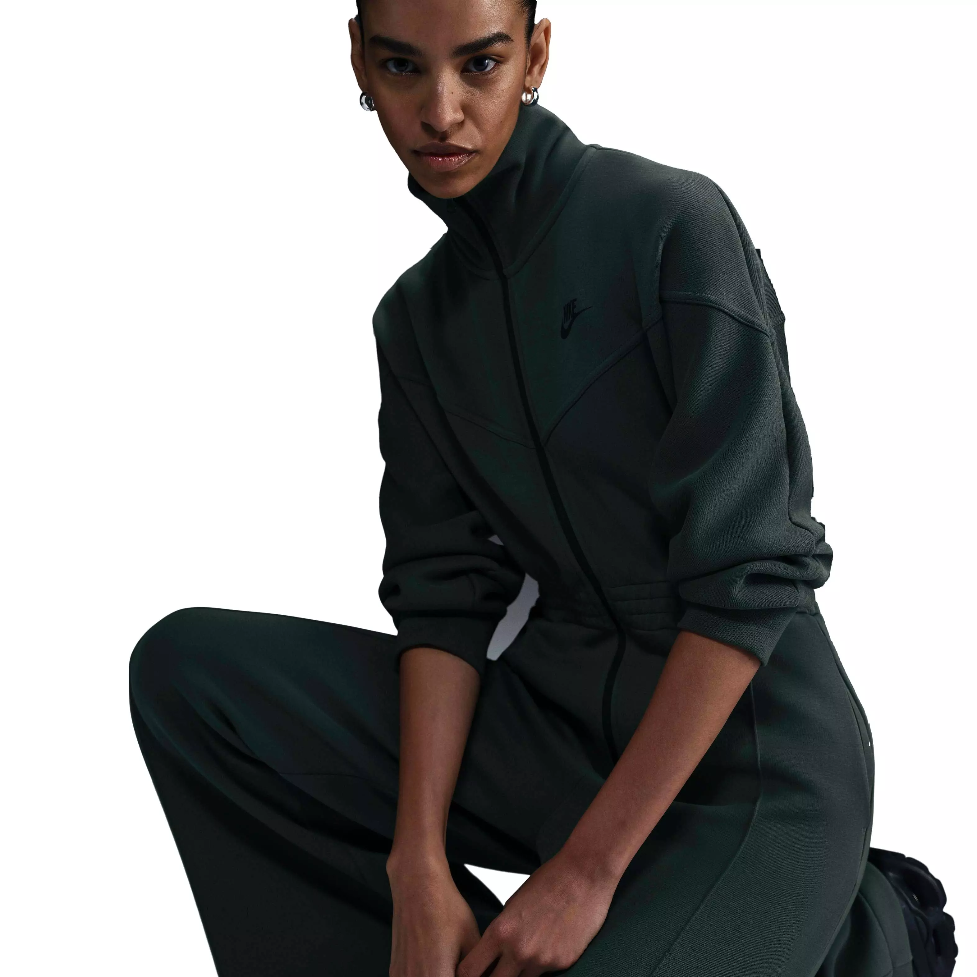 Nike Women's Sportswear Tech Fleece Windrunner Jumpsuit -Green/Black - GREEN/BLACK