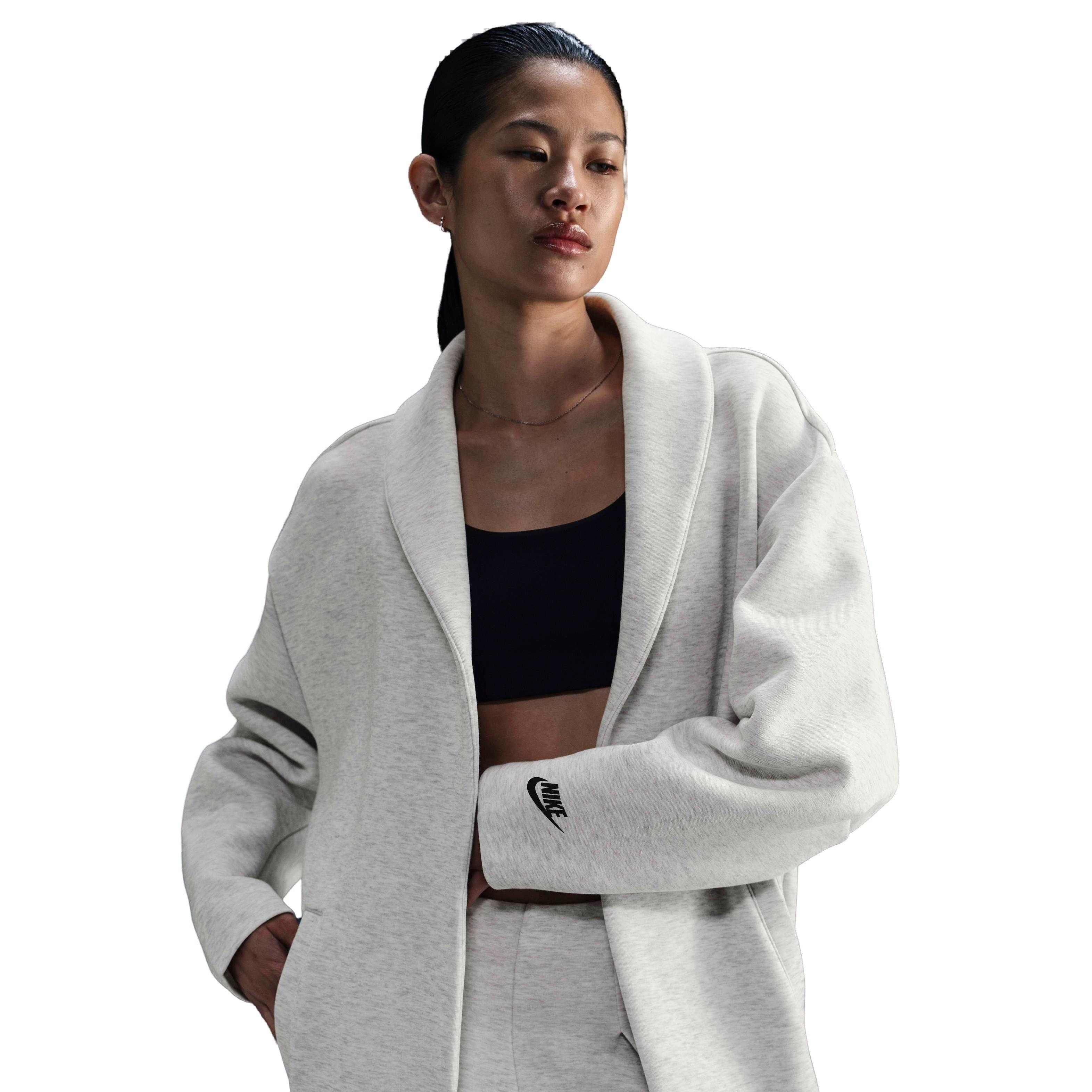 Nike Women's Sportswear Tech Fleece Oversized Duster Jacket -Lt Grey - LT GREY Thumbnail View 5