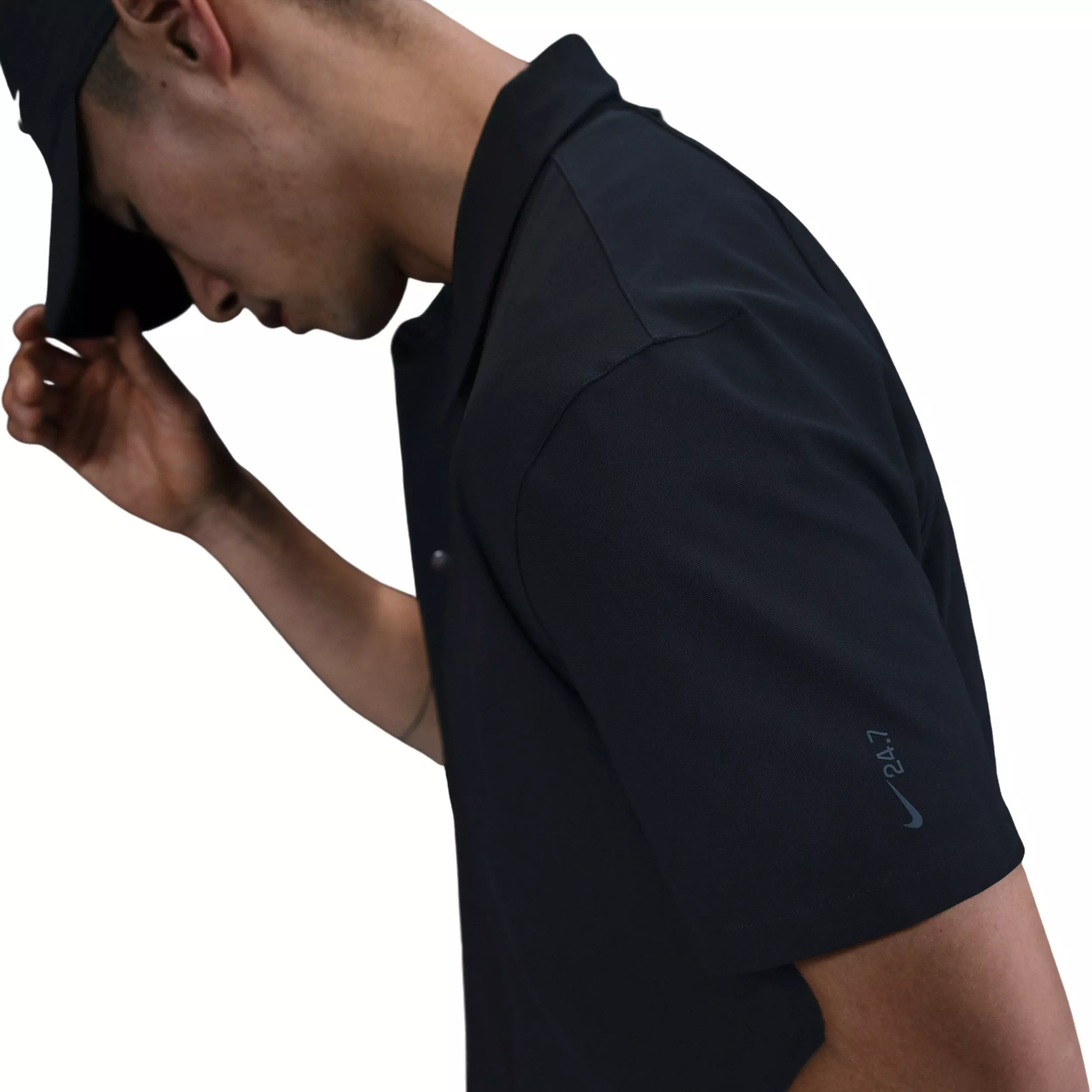 Nike Men's 24.7 PerfectStretch Dri-FIT Short-Sleeve Snap-Down Top - BLACK