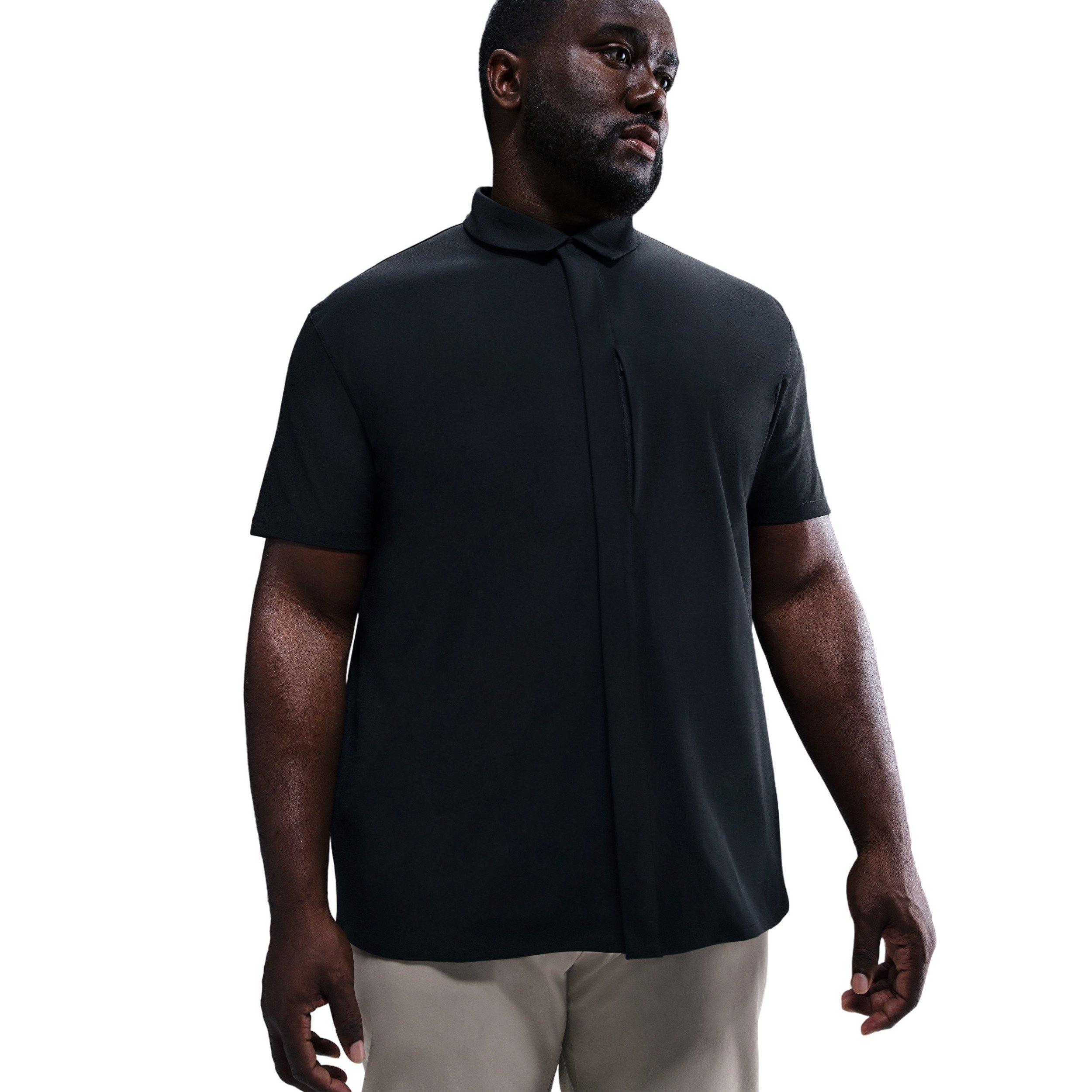 Nike Men's 24.7 PerfectStretch Dri-FIT Short-Sleeve Snap-Down Top - BLACK Thumbnail View 6