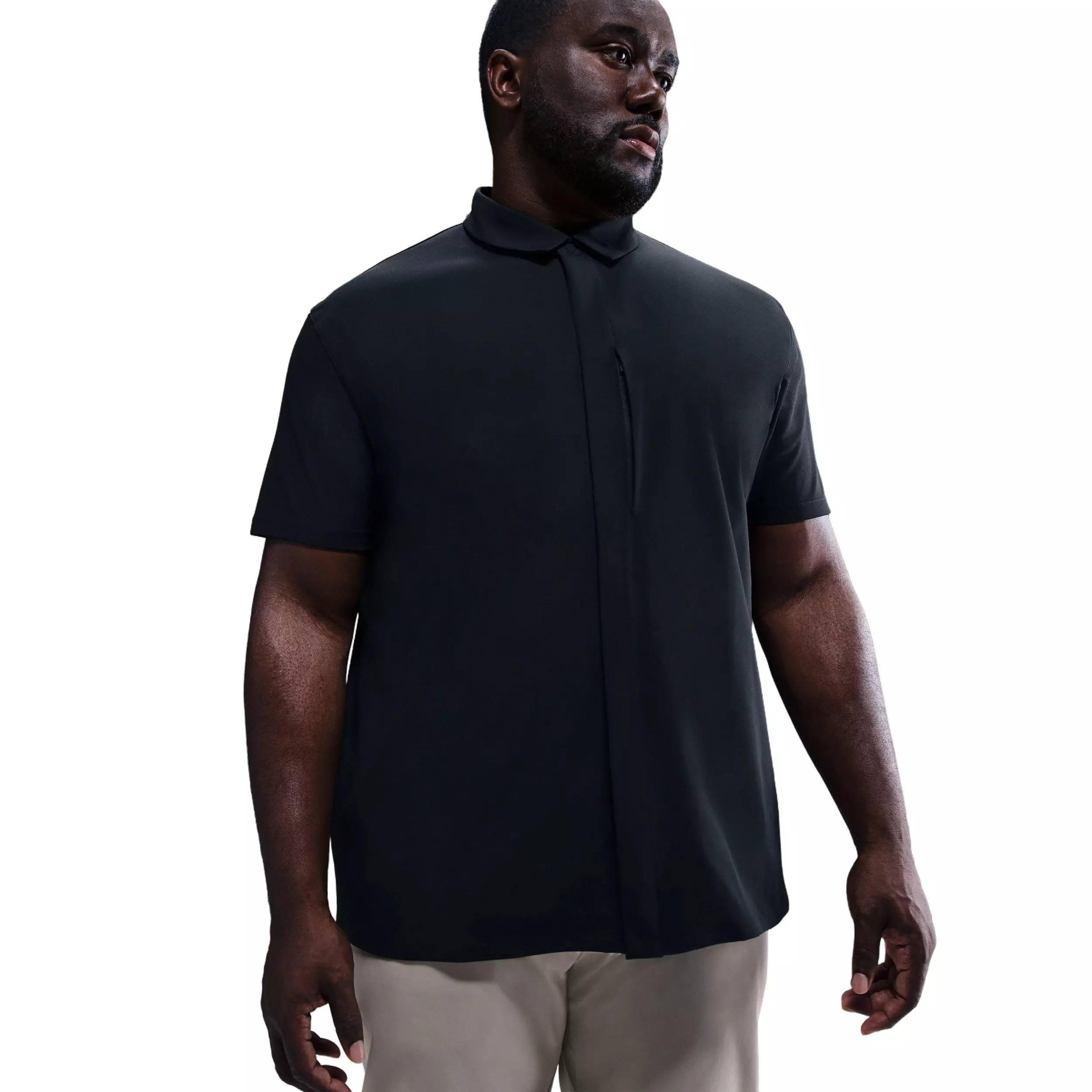 Nike Men's 24.7 PerfectStretch Dri-FIT Short-Sleeve Snap-Down Top - BLACK