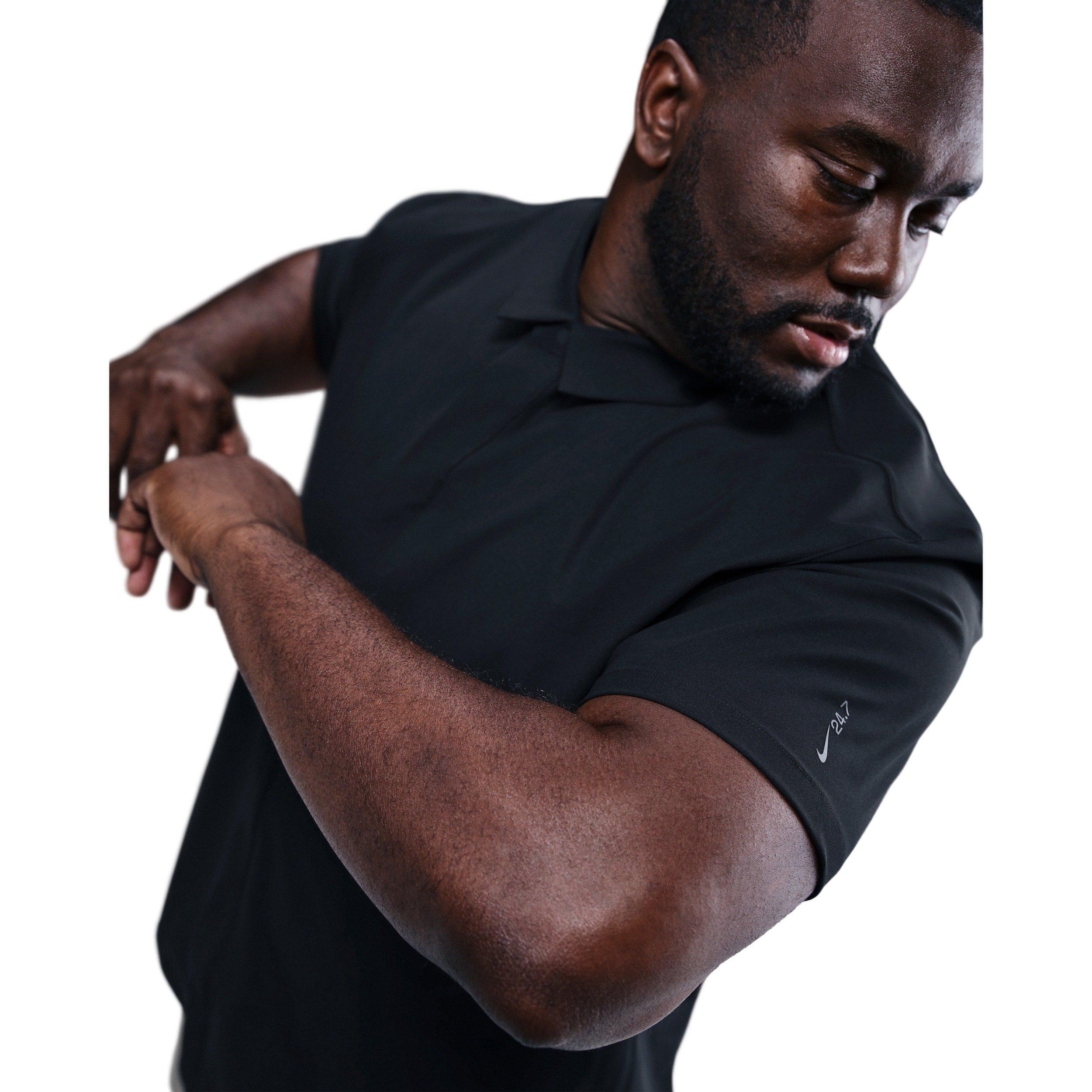 Nike Men's 24.7 PerfectStretch Dri-FIT Short-Sleeve Snap-Down Top - BLACK Thumbnail View 8