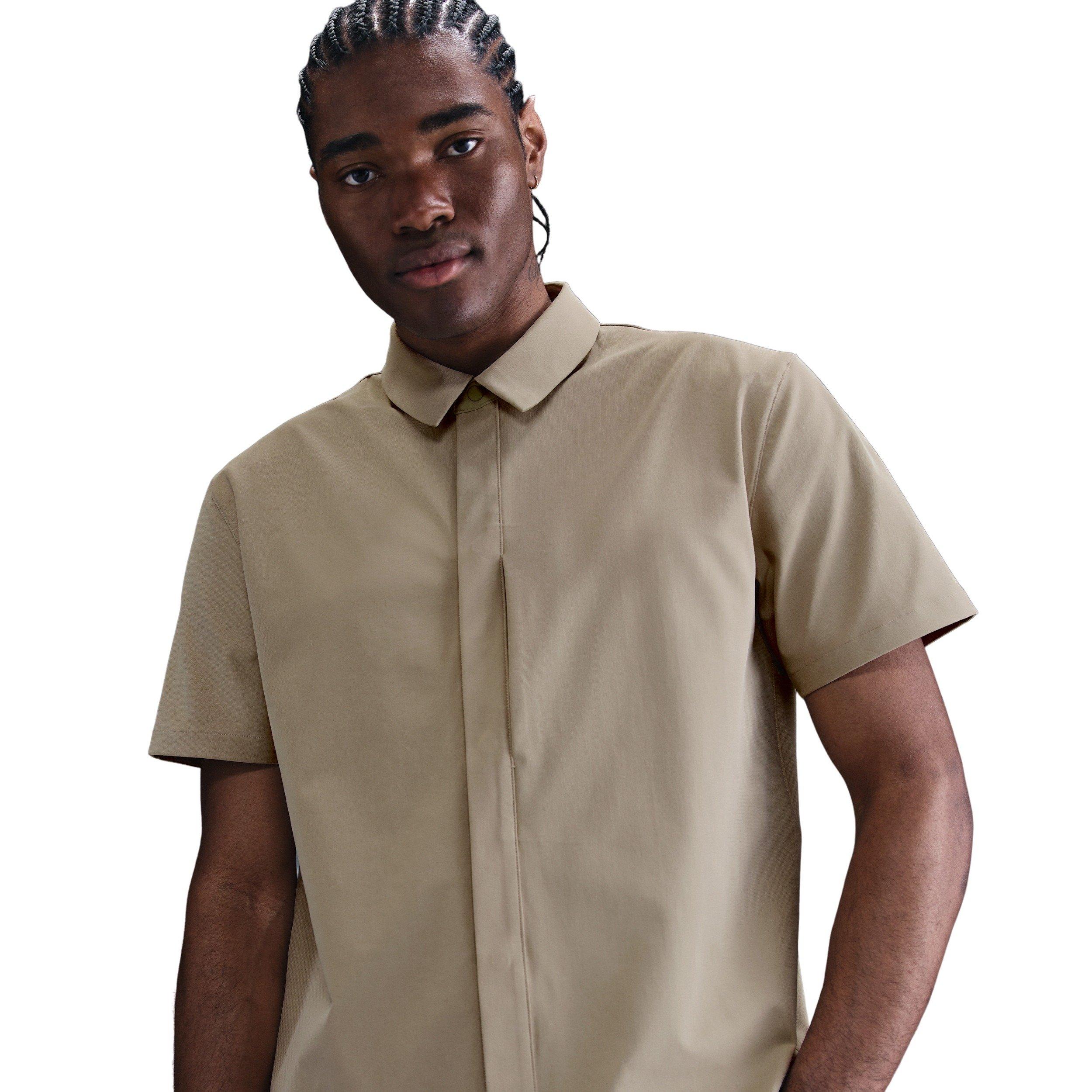 Nike Men's 24.7 PerfectStretch Dri-FIT Short-Sleeve Snap-Down Top - BROWN Thumbnail View 1