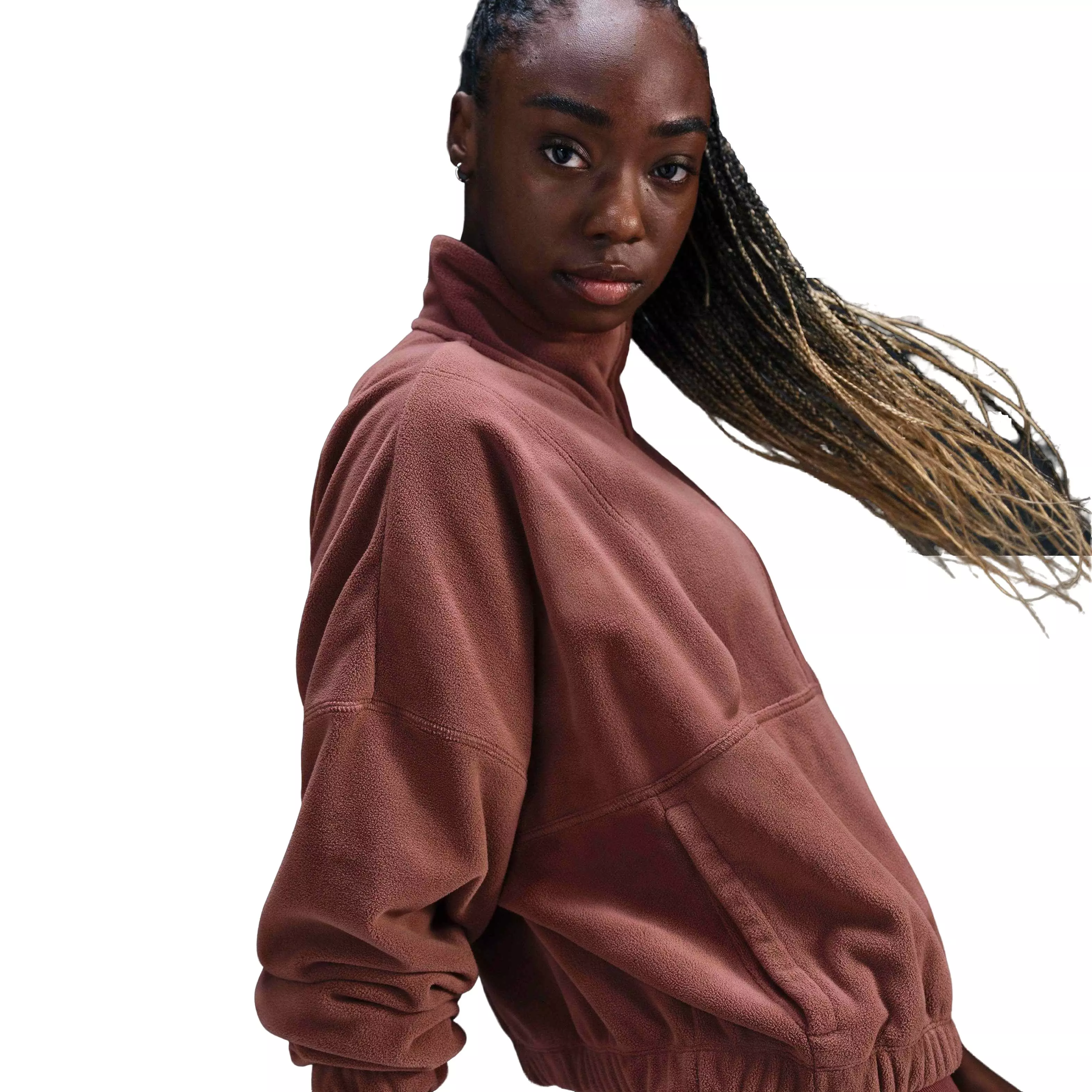 Nike Women's One Therma-FIT Oversized 1/2-Zip Fleece Top - RED/WHITE