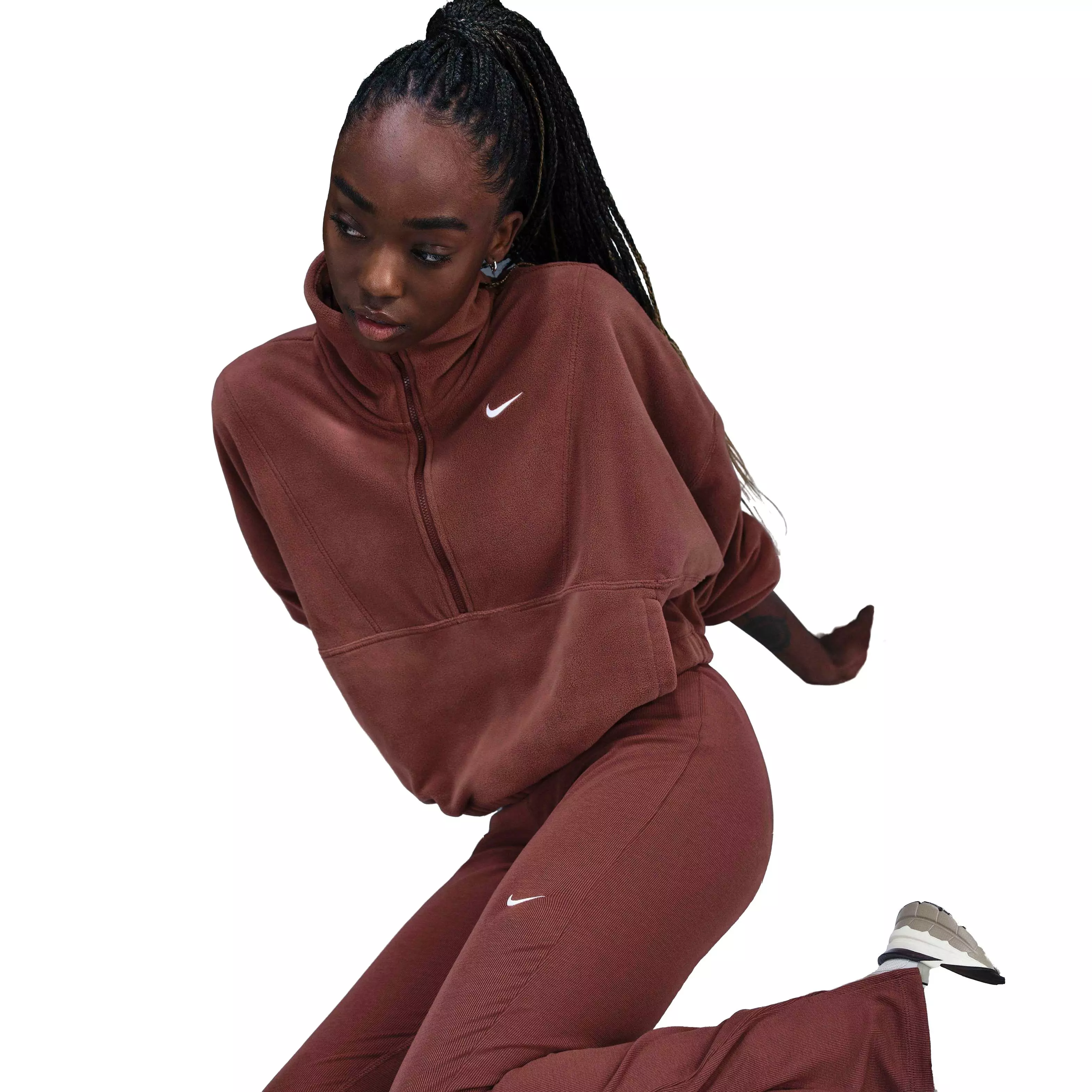 Nike Women's One Therma-FIT Oversized 1/2-Zip Fleece Top - RED/WHITE