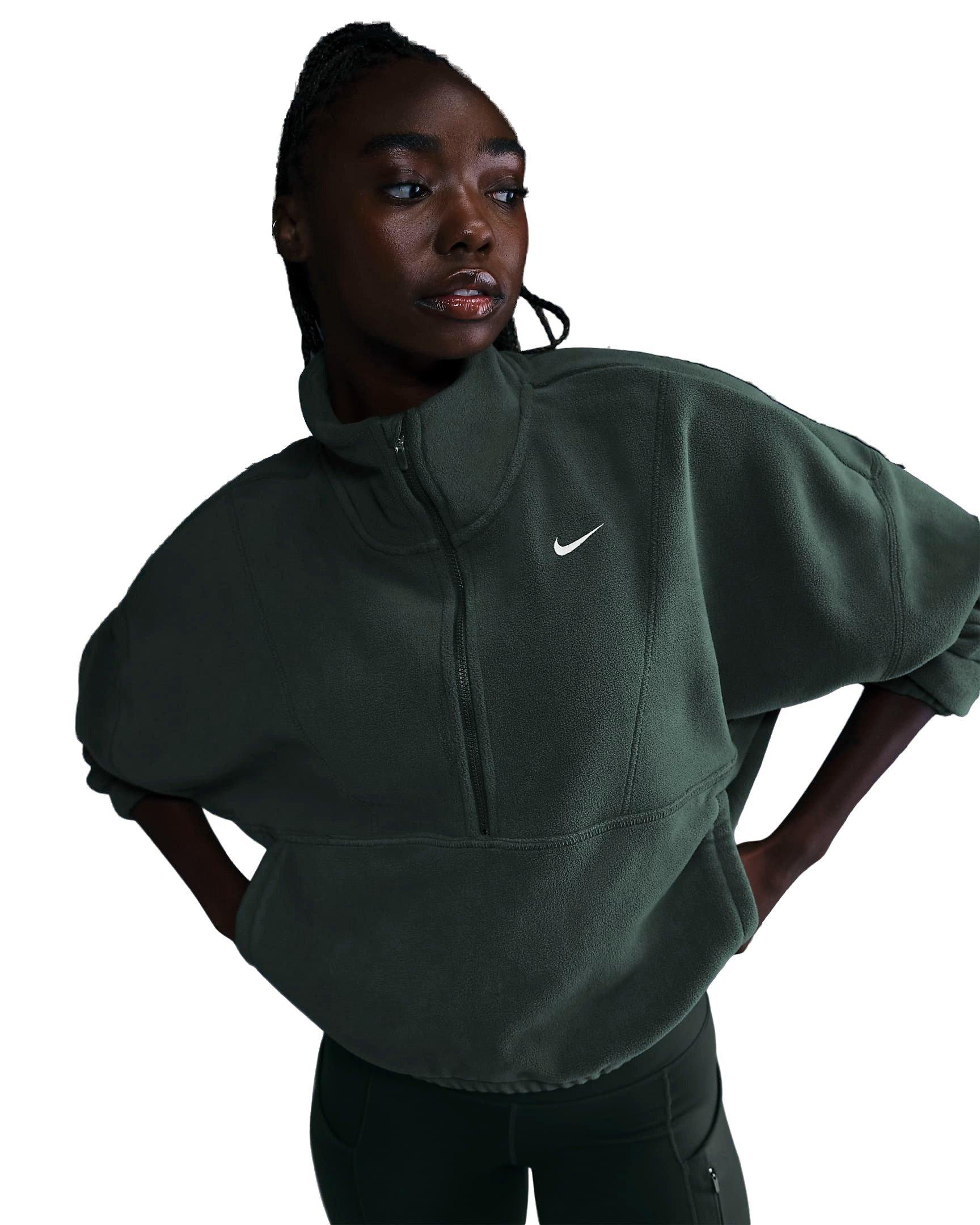 Nike Women's One Therma-FIT Oversized 1/2-Zip Fleece Top - GREEN Thumbnail View 1