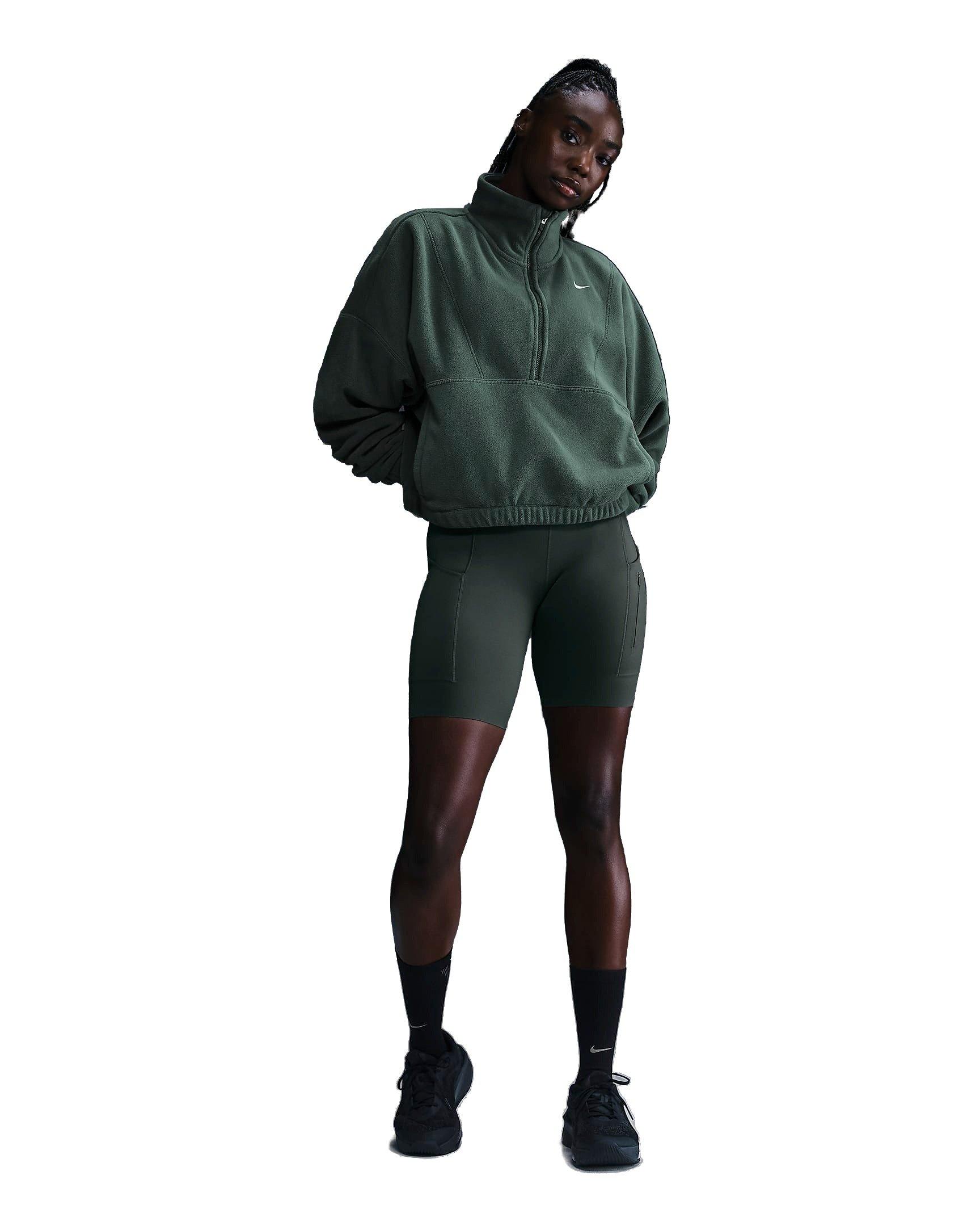 Nike Women's One Therma-FIT Oversized 1/2-Zip Fleece Top - GREEN Thumbnail View 3