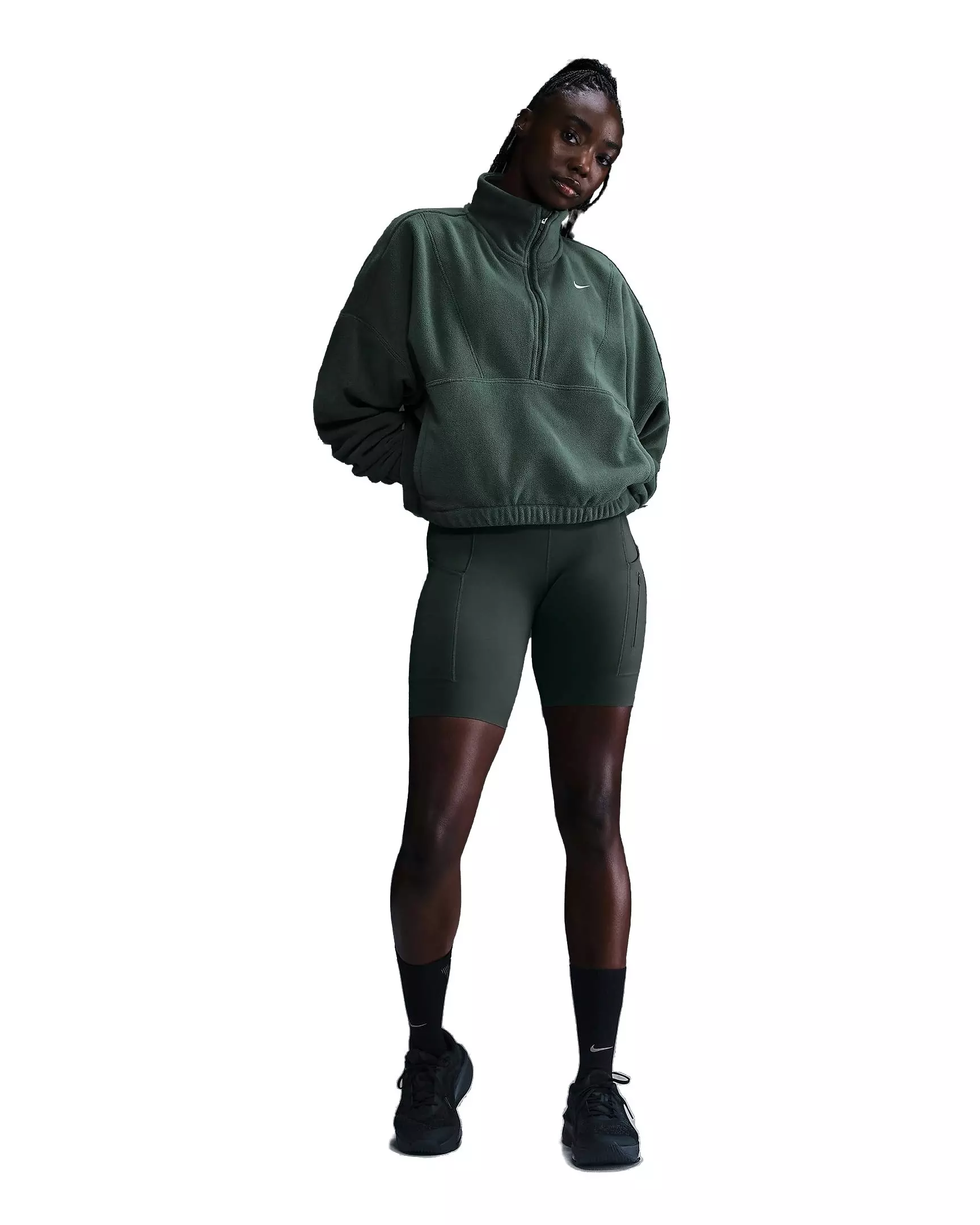 Nike Women's One Therma-FIT Oversized 1/2-Zip Fleece Top - GREEN