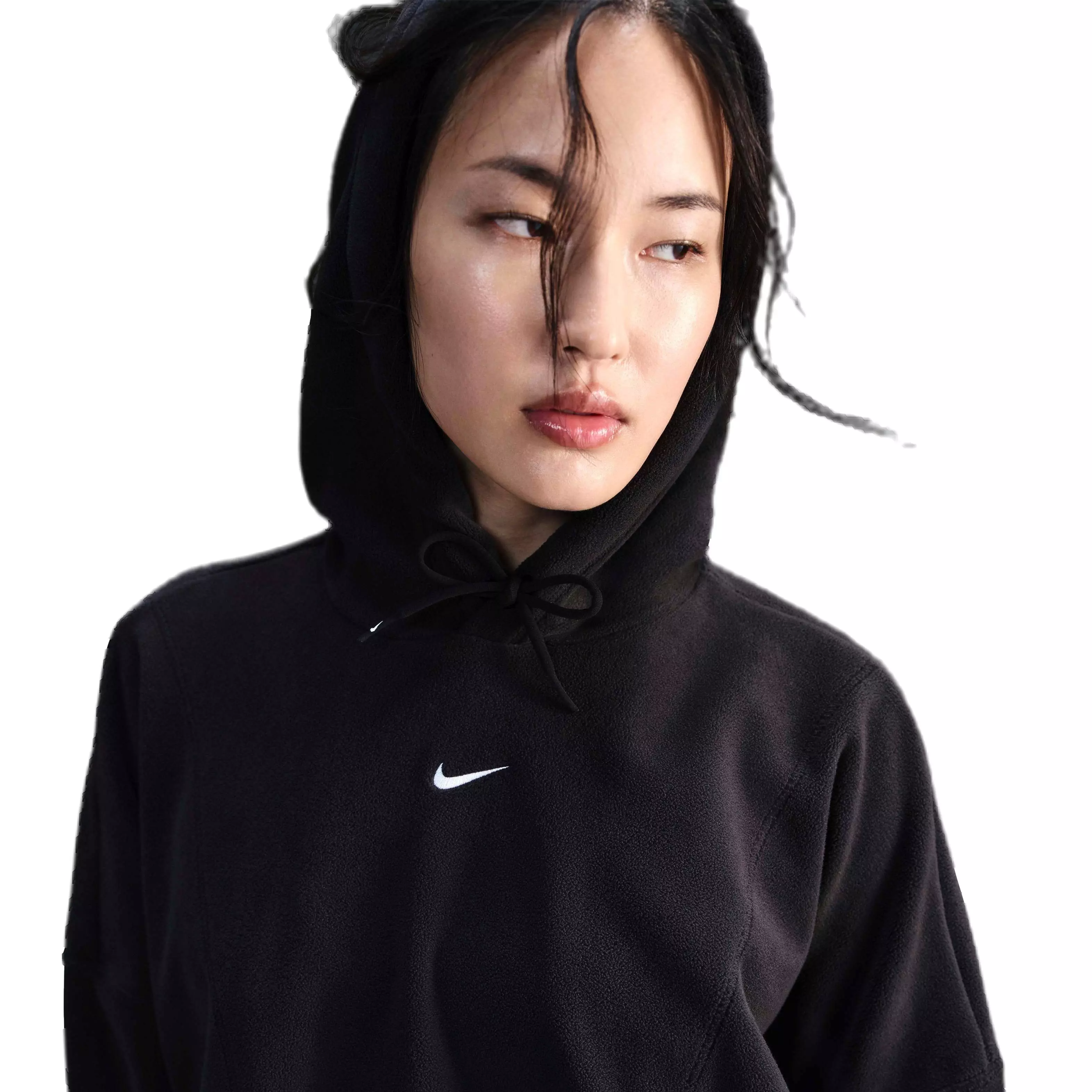 Nike Women's One Oversized Therma_FT Pullover Fleece Hoodie - BLACK/WHITE
