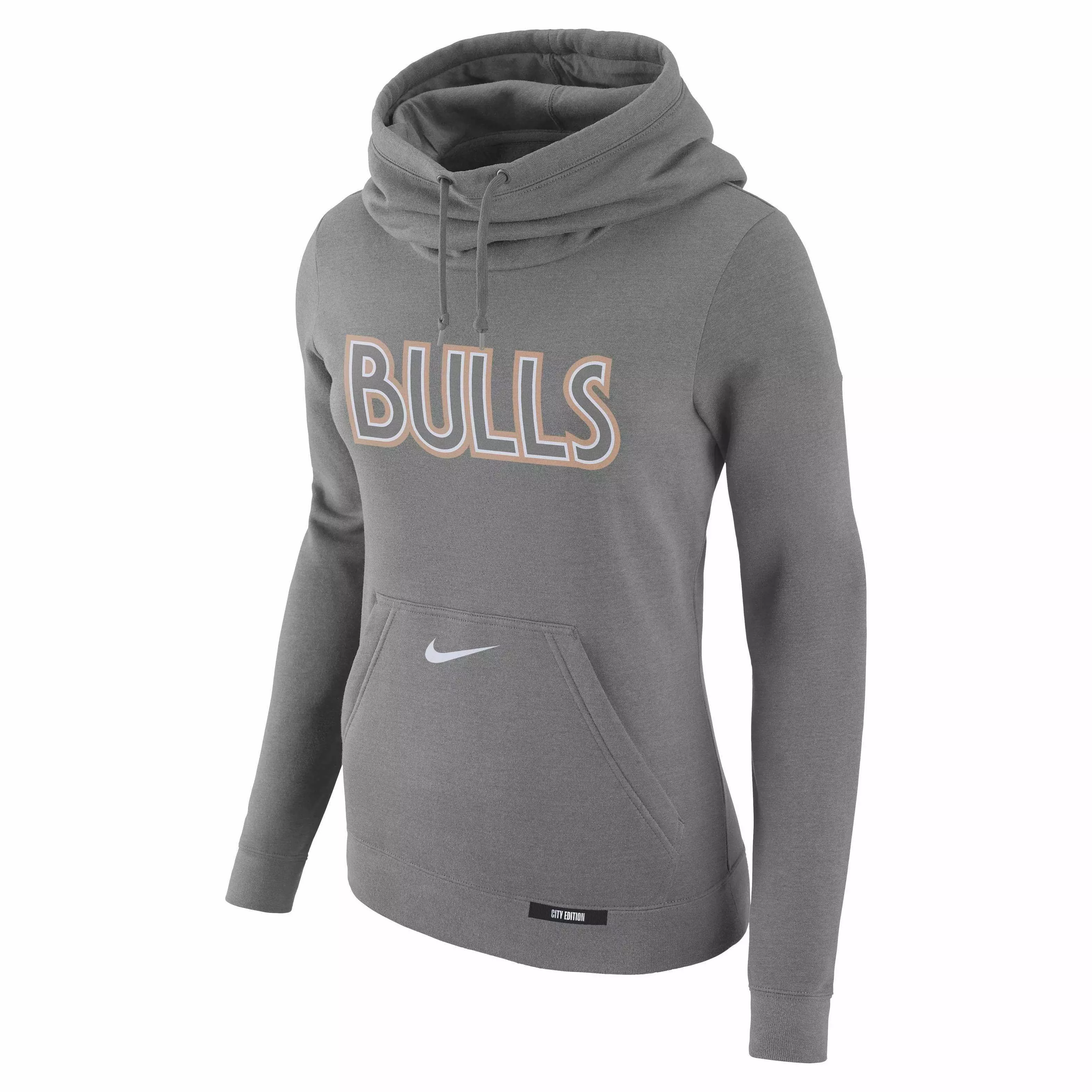 Nike Women's Chicago Club Fleece NBA Funnel-Neck Hoodie - DK GREY