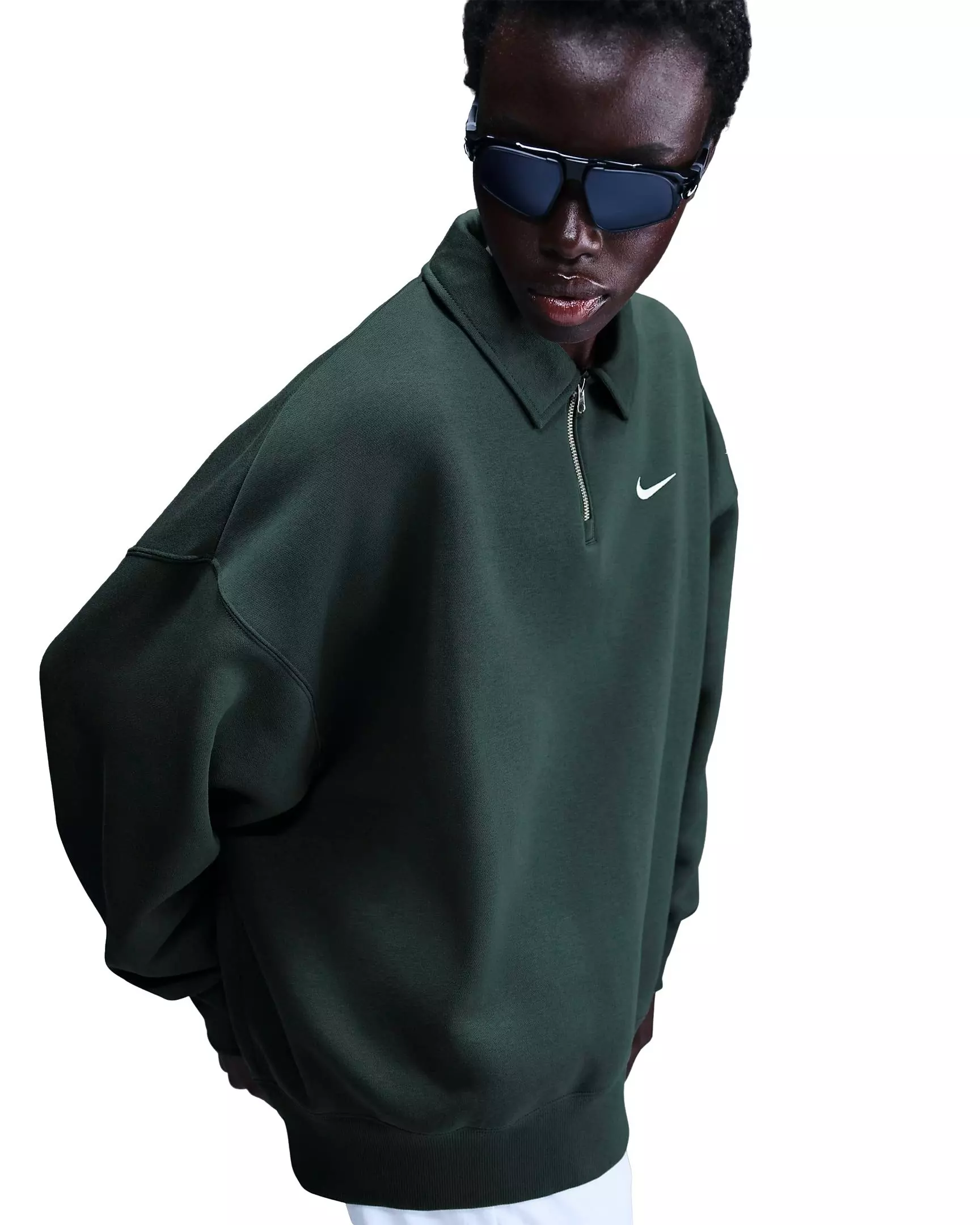 Nike Women's Sportswear Phoenix Fleece Oversized 1/4-Zip Polo - GREEN/WHITE