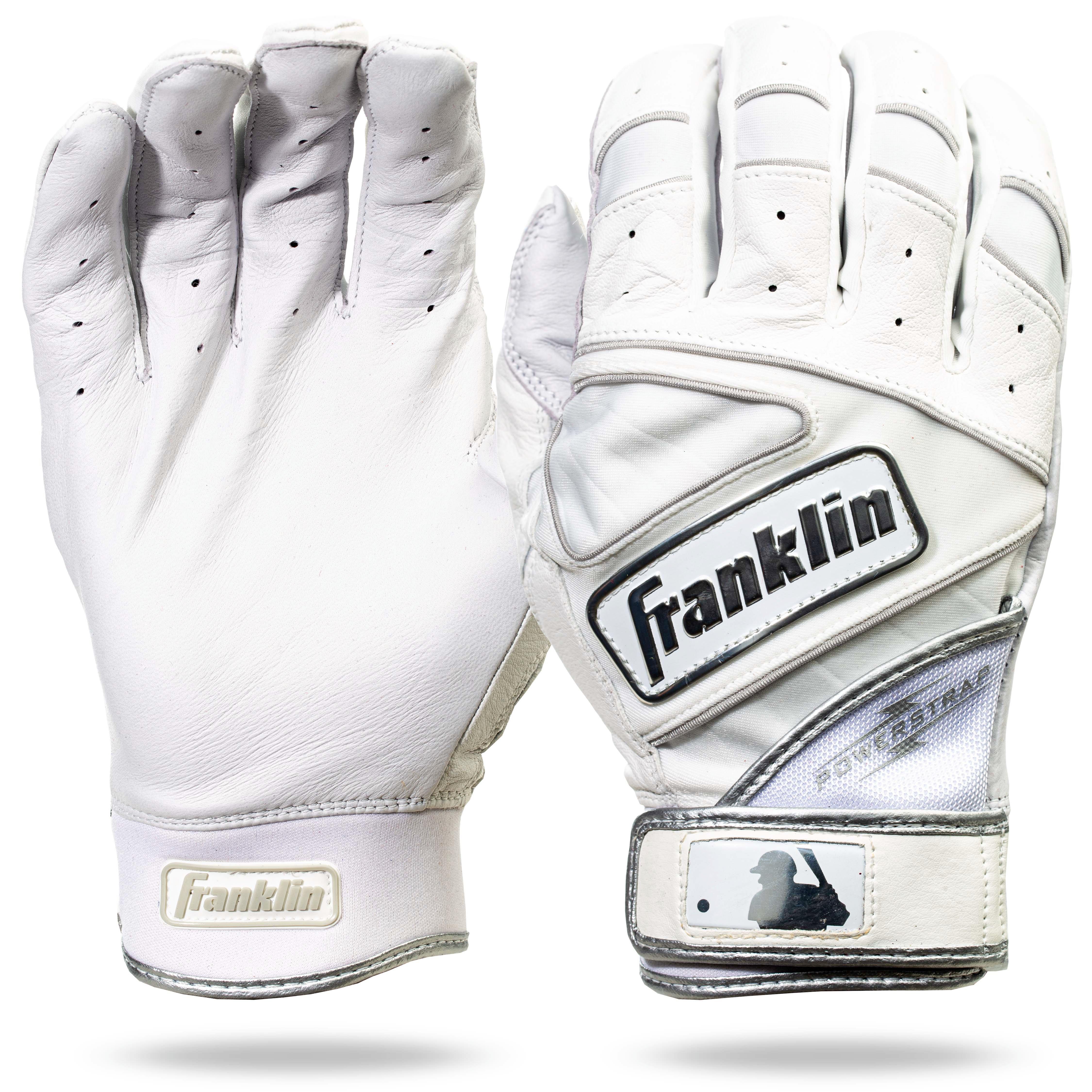 Franklin Sports Chrome Powerstrap Batting Gloves - WHITE Thumbnail View 1