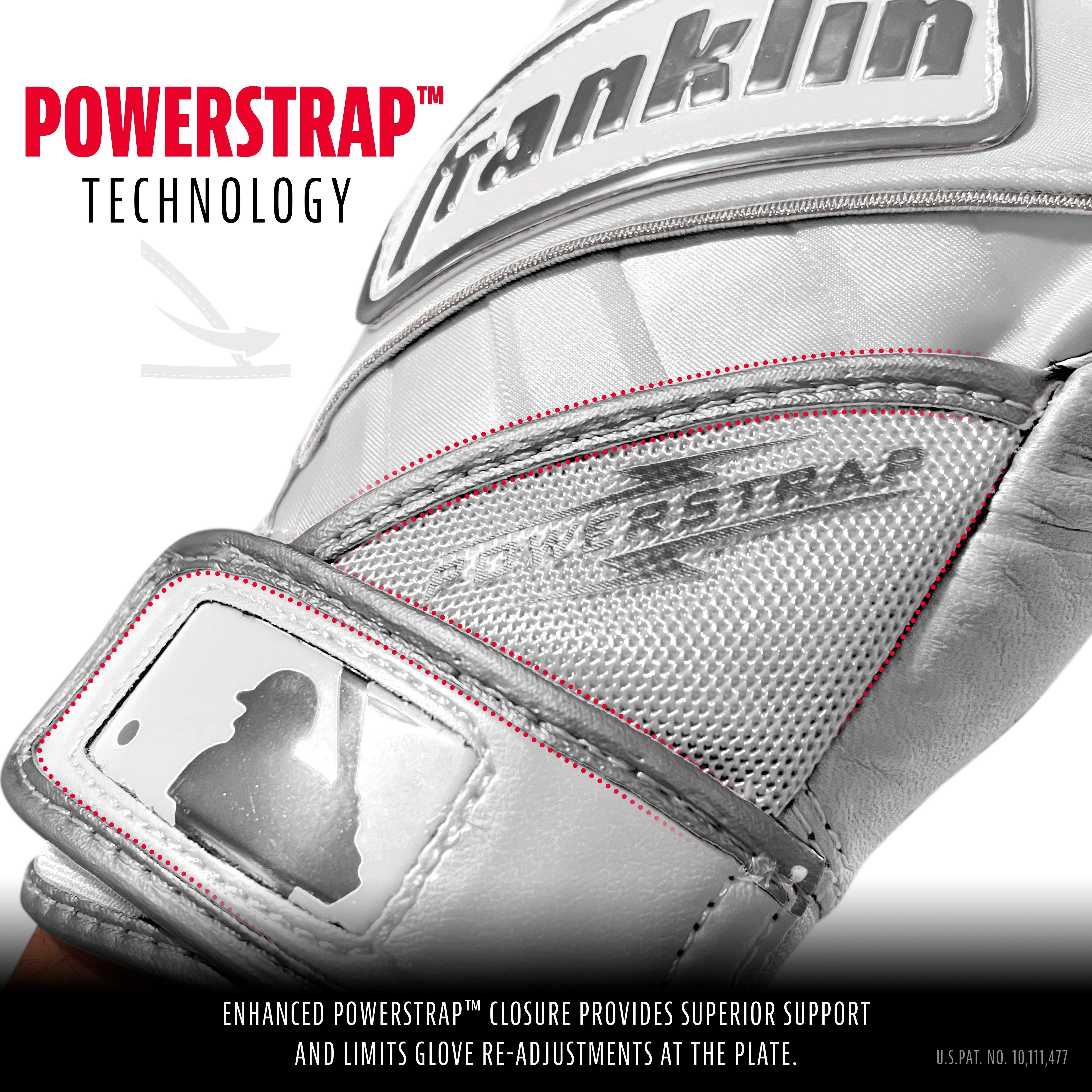 Franklin Sports Chrome Powerstrap Batting Gloves - WHITE Thumbnail View 3