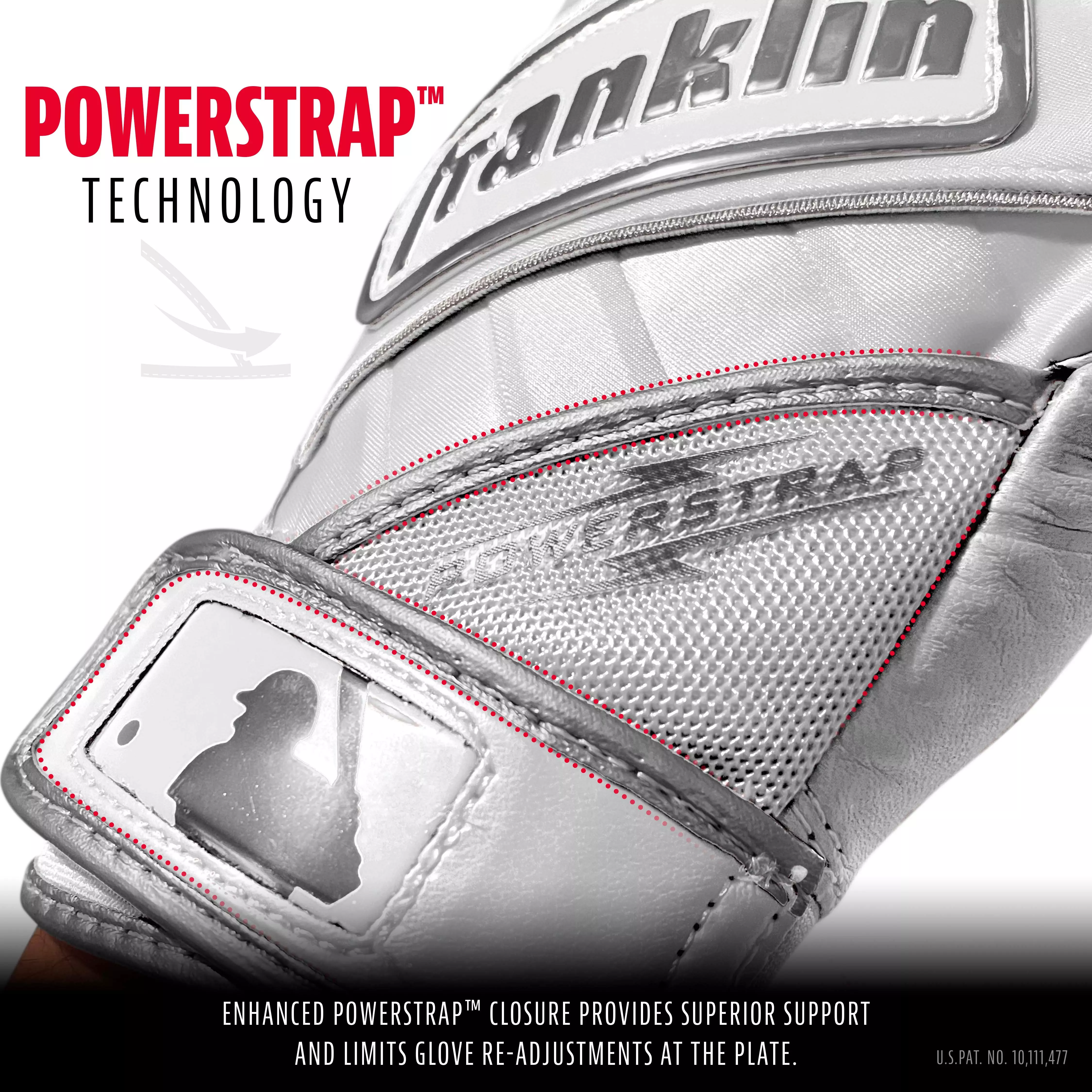 Franklin Sports Chrome Powerstrap Batting Gloves - WHITE