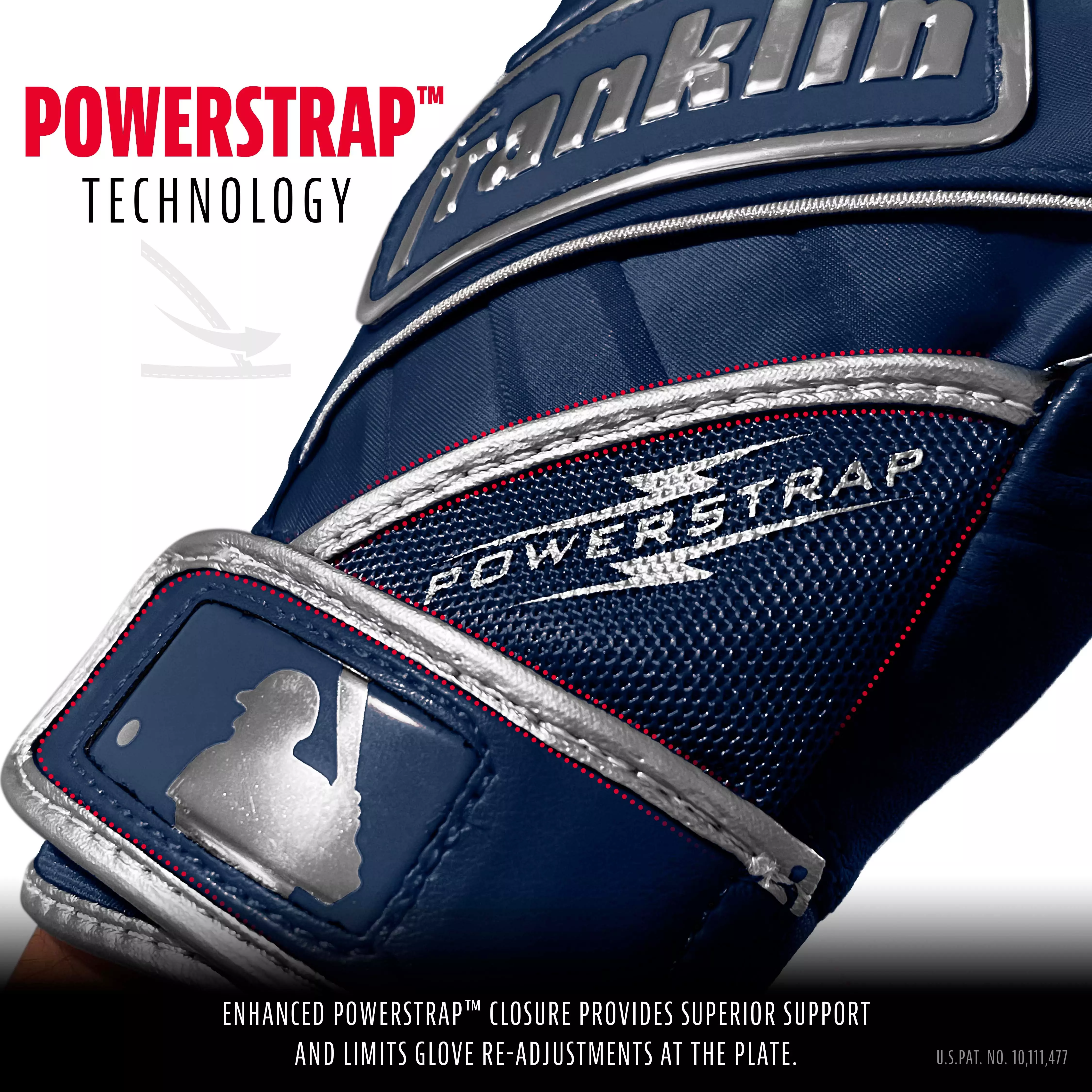 Franklin Sports Chrome Powerstrap Batting Gloves - NAVY