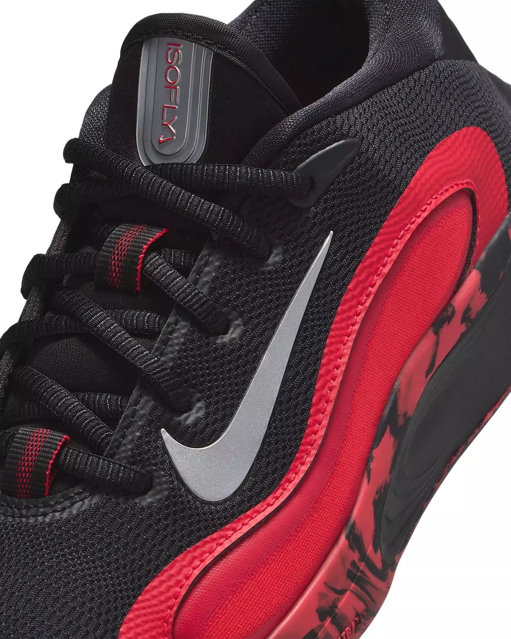 Nike IsoFly "Black/University Red/Light Crimson/Metallic Silver" Preschool Boys' Basketball Shoe - BLACK