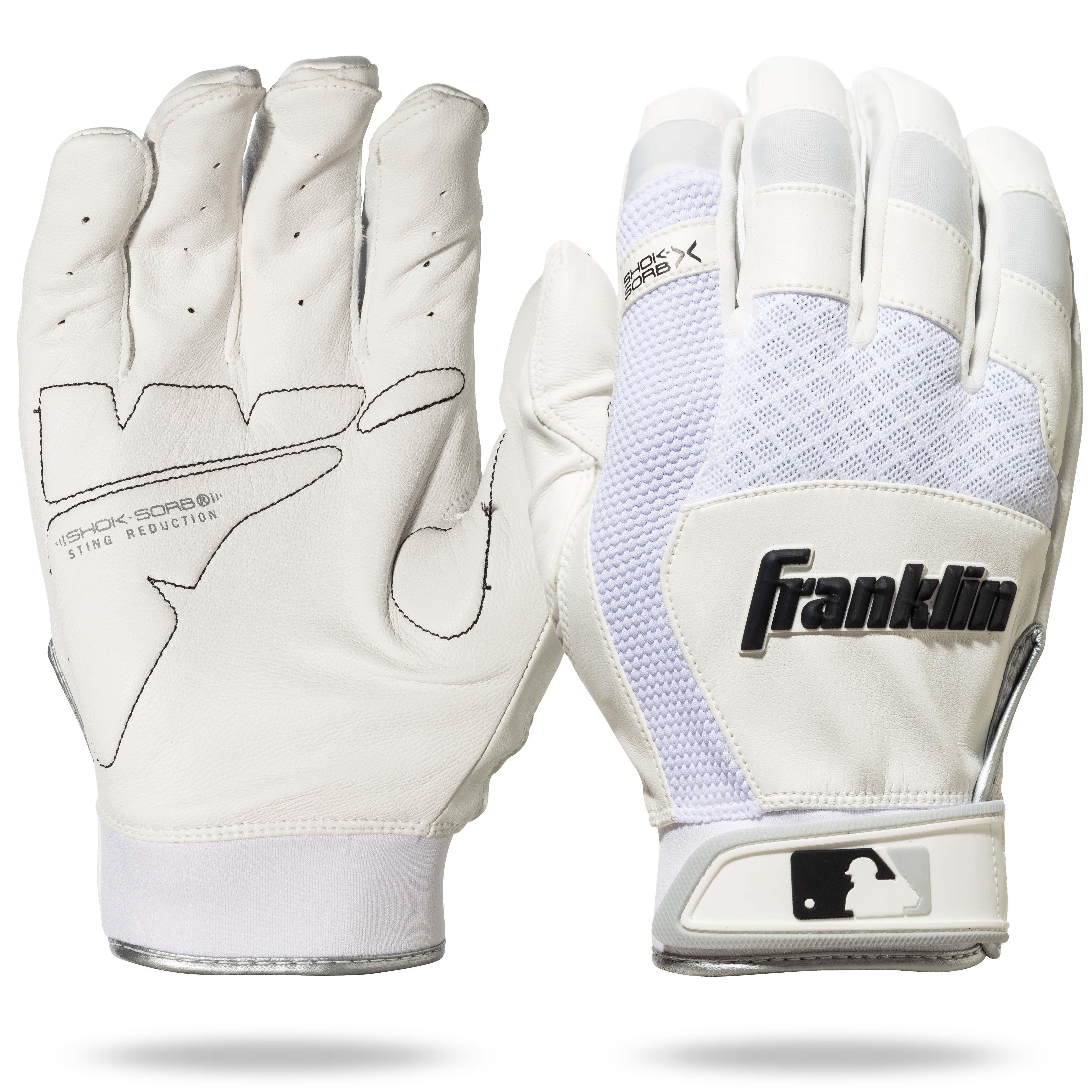 Franklin Sports Shok-Sorb X Batting Gloves - WHITE Thumbnail View 1