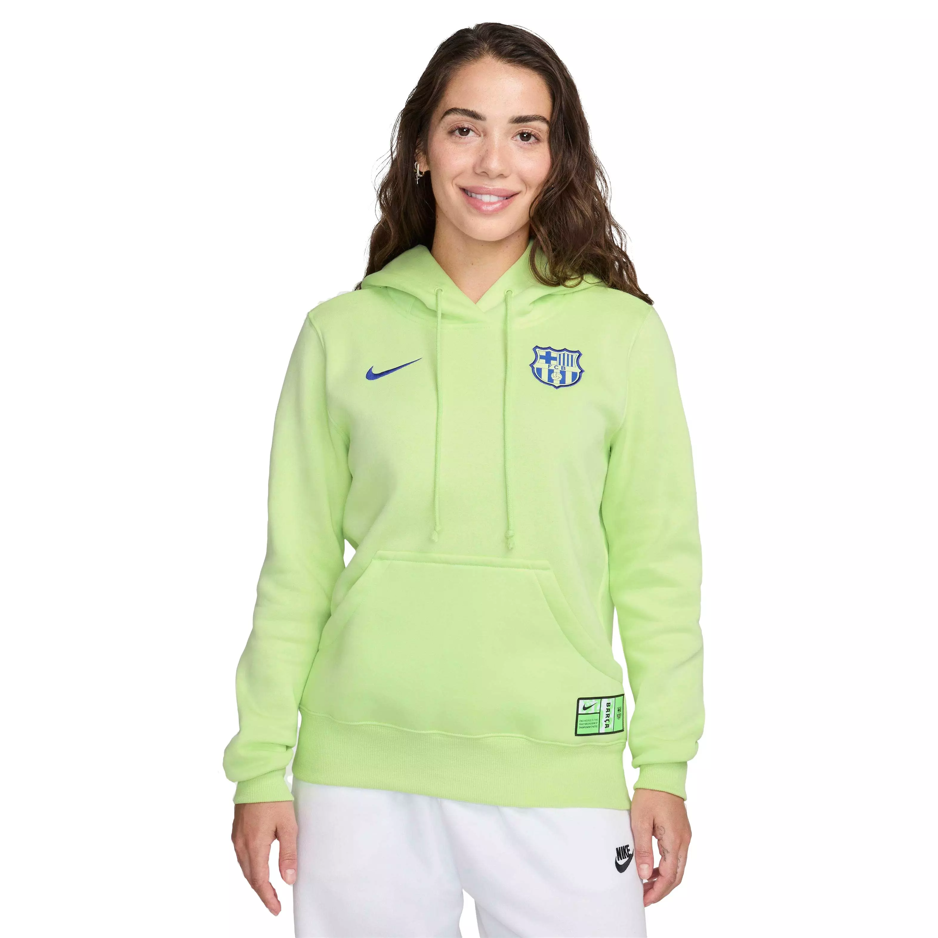 Nike Women's F.C. Barcelona Phoenix Fleece Third Soccer Pullover Hoodie -Lime/Royal - LIME/ROYAL