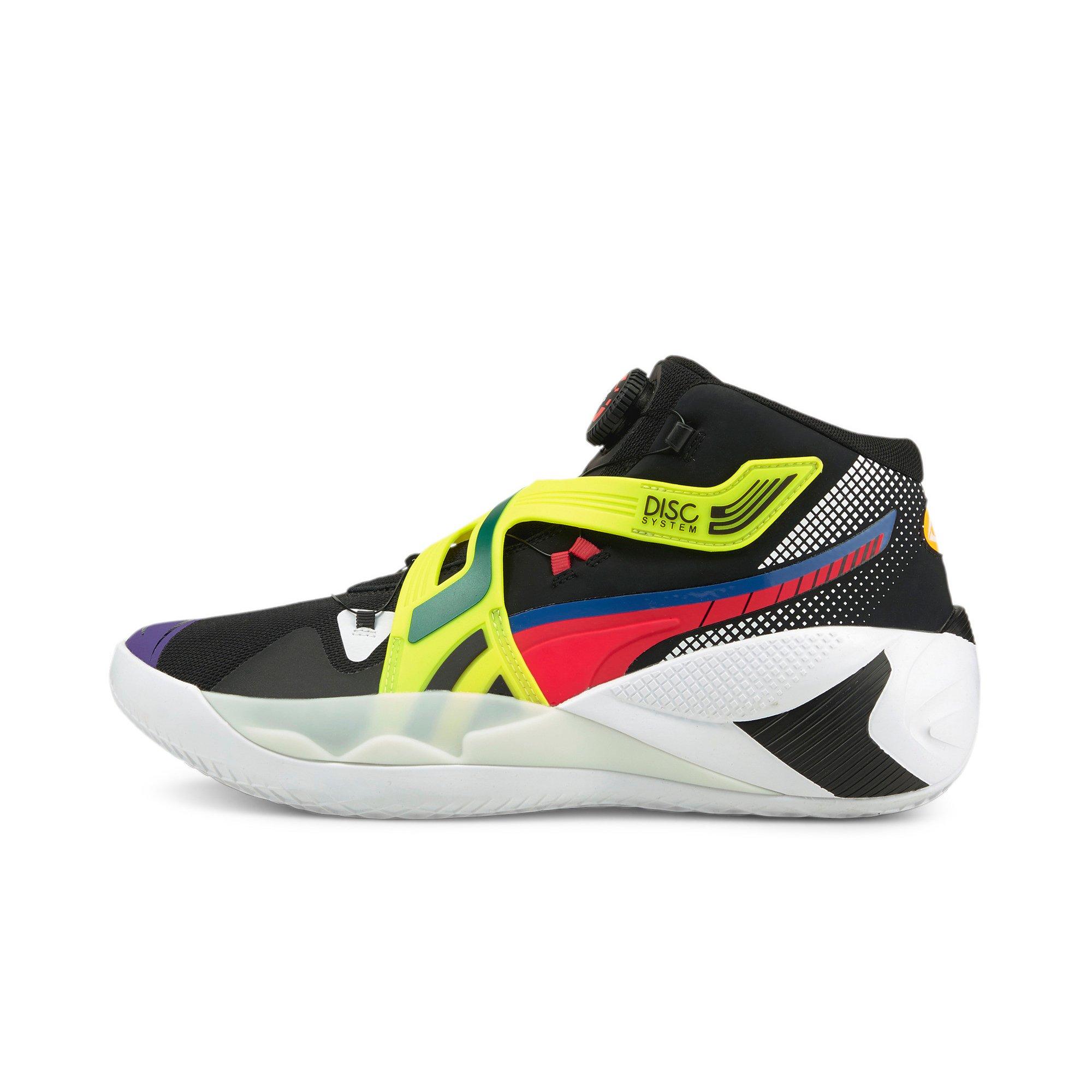 Puma DISC Rebirth "Black/Yellow" Men's Basketball Shoe - WHITE/YELLOW Thumbnail View 2