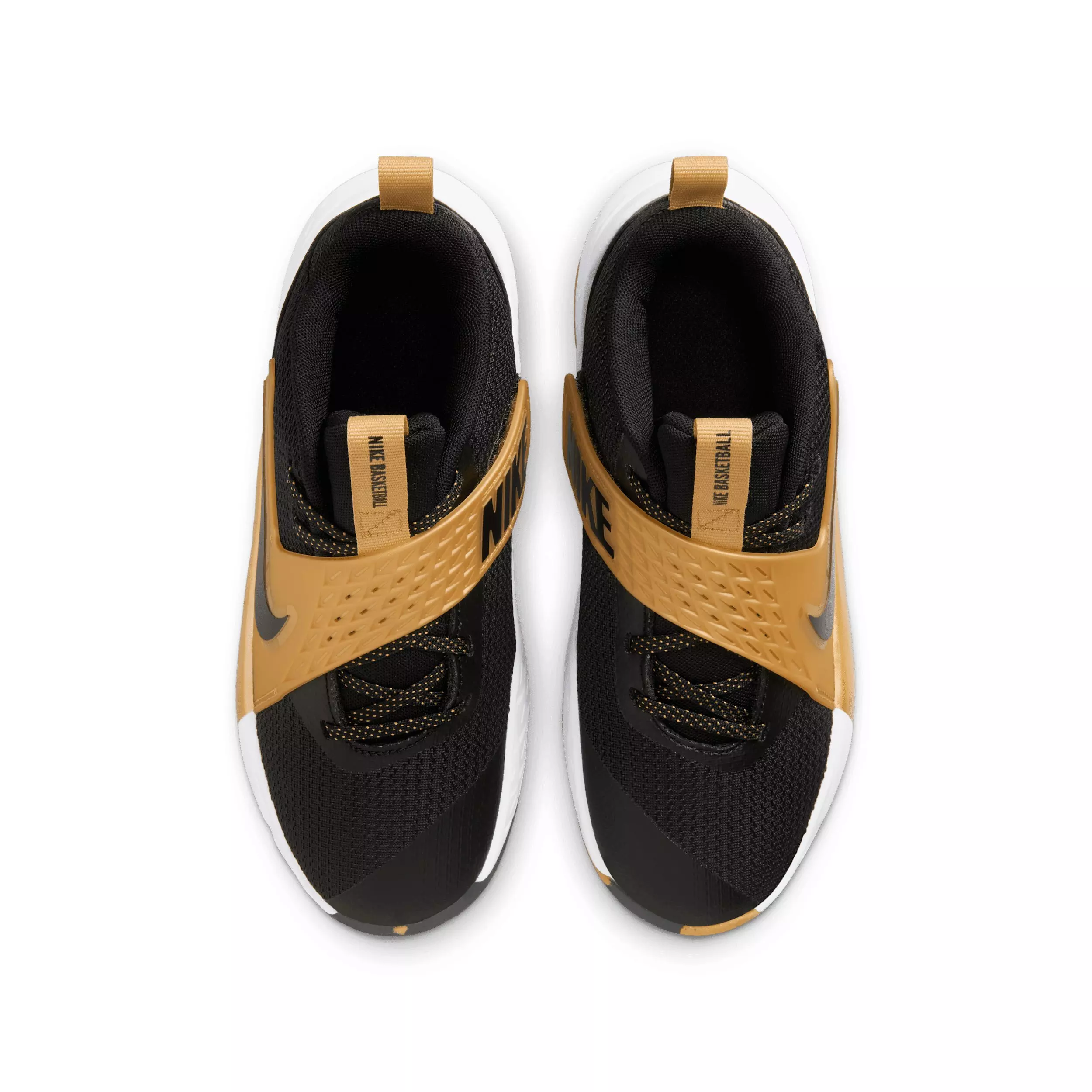 Nike Team Hustle D 12 "Black/Metallic Gold/White/Black" Grade School Boys' Basketball Shoe - BLACK/GOLD/WHITE/BLACK