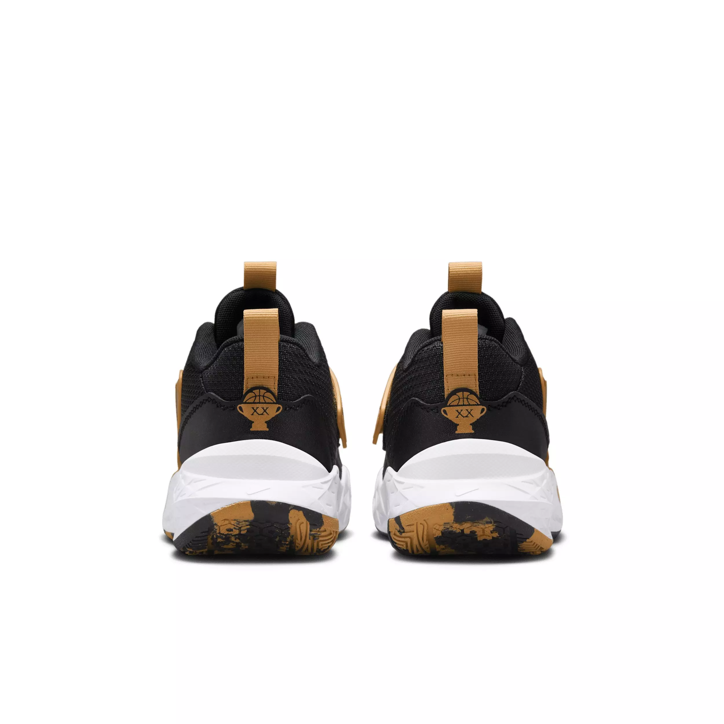 Nike Team Hustle D 12 "Black/Metallic Gold/White/Black" Grade School Boys' Basketball Shoe - BLACK/GOLD/WHITE/BLACK