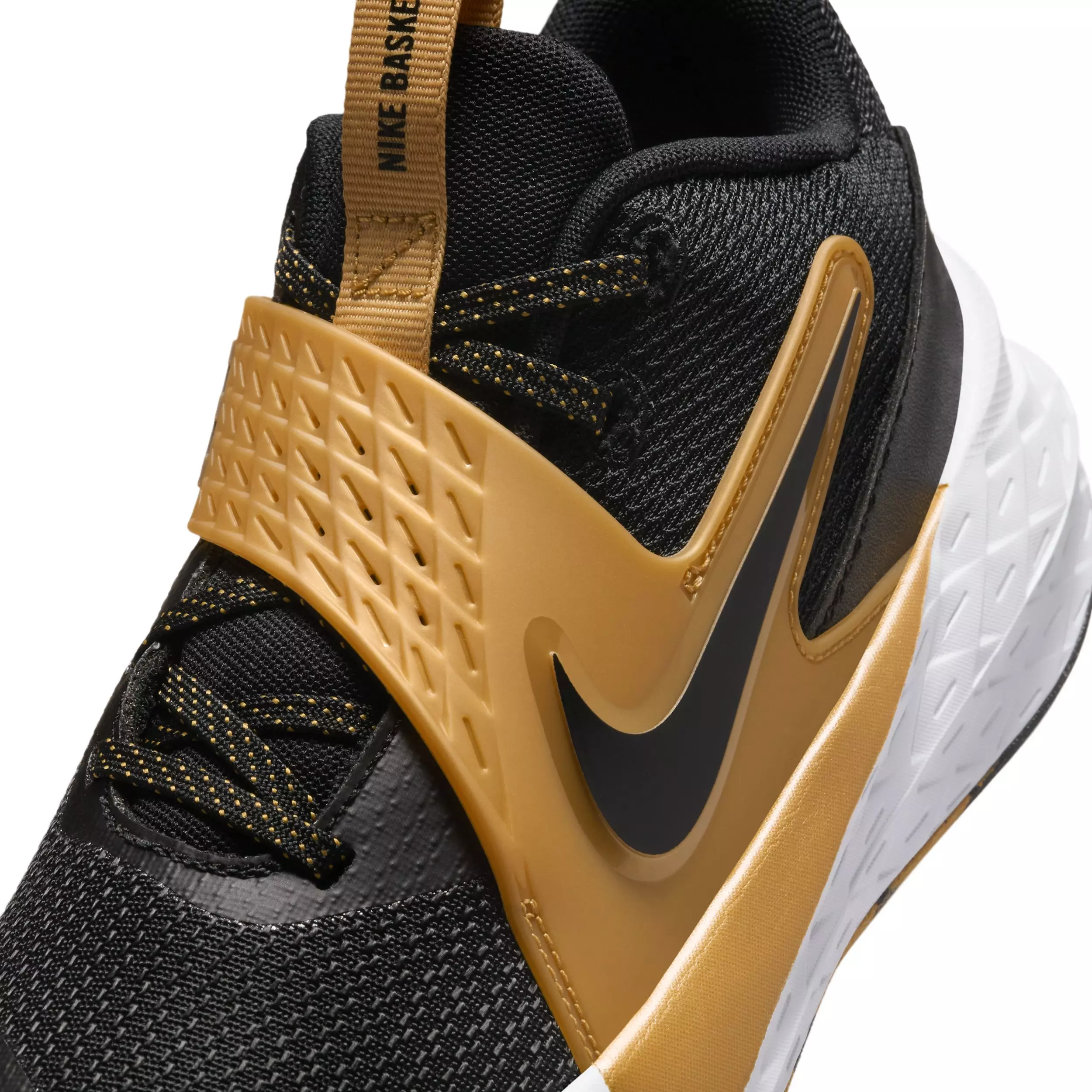 Nike Team Hustle D 12 "Black/Metallic Gold/White/Black" Grade School Boys' Basketball Shoe - BLACK/GOLD/WHITE/BLACK