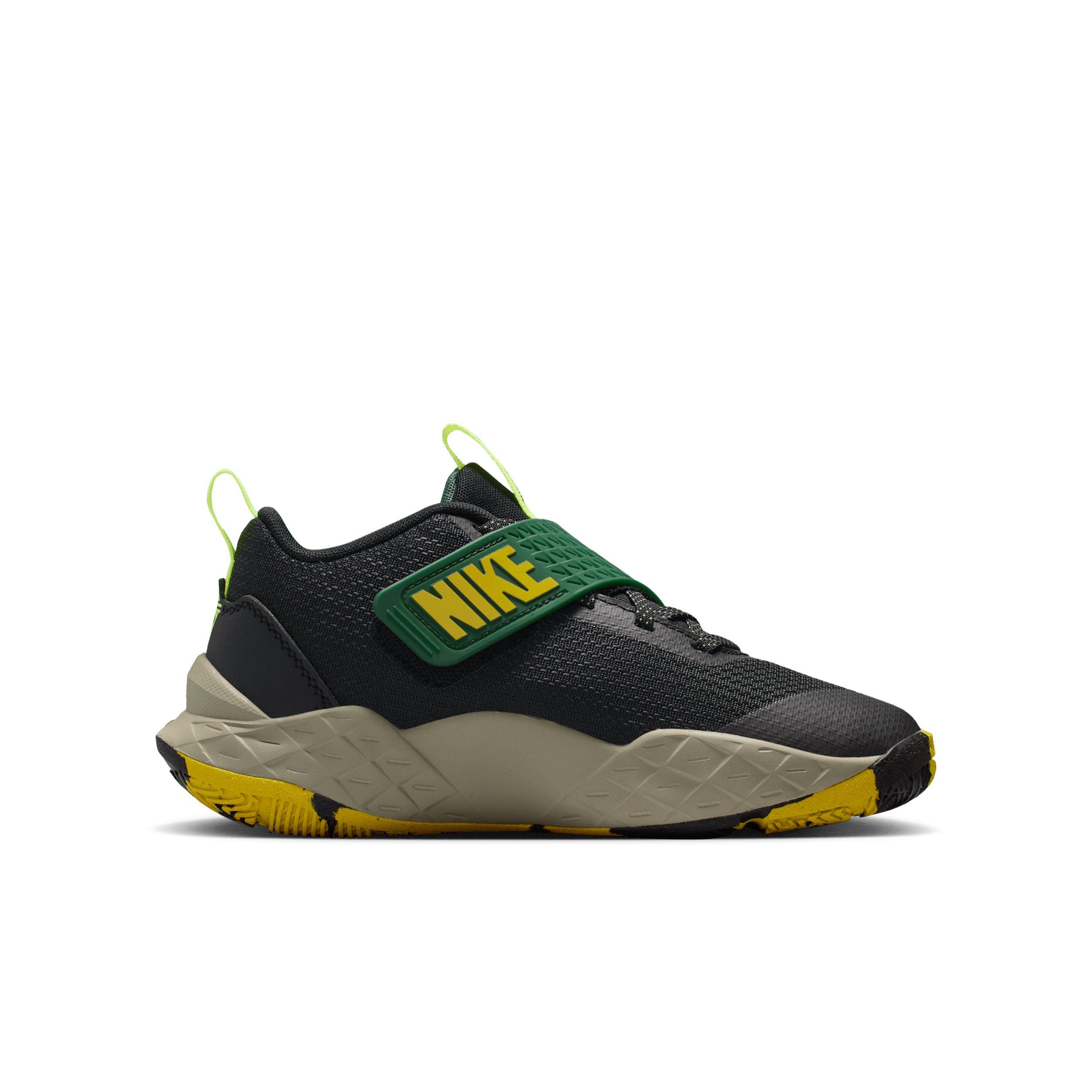 Nike Team Hustle D 12 Grade School Boys' "Black/Fir/Light Army/Bright Citron" Basketball Shoe