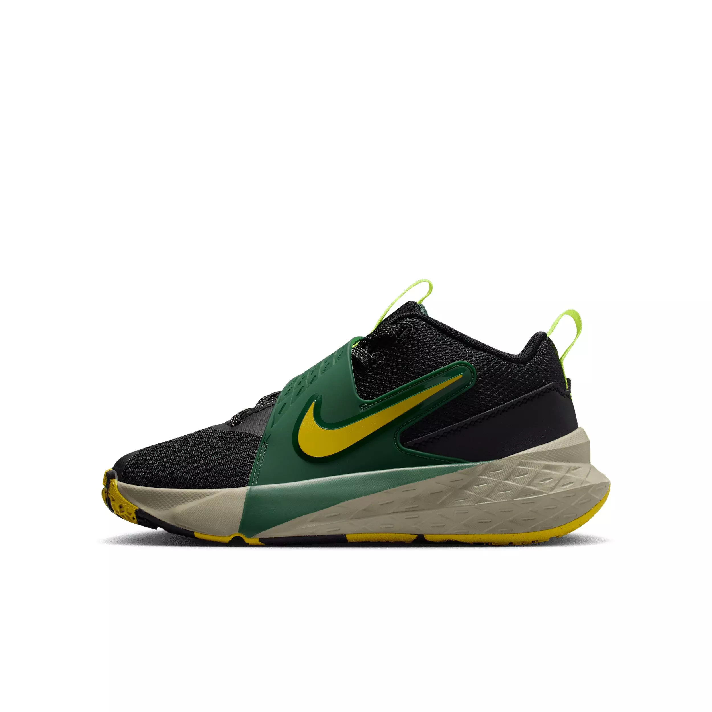 Nike Team Hustle D 12 "Black/Fir/Light Army/Bright Citron" Grade School Boys' Basketball Shoe - BLACK