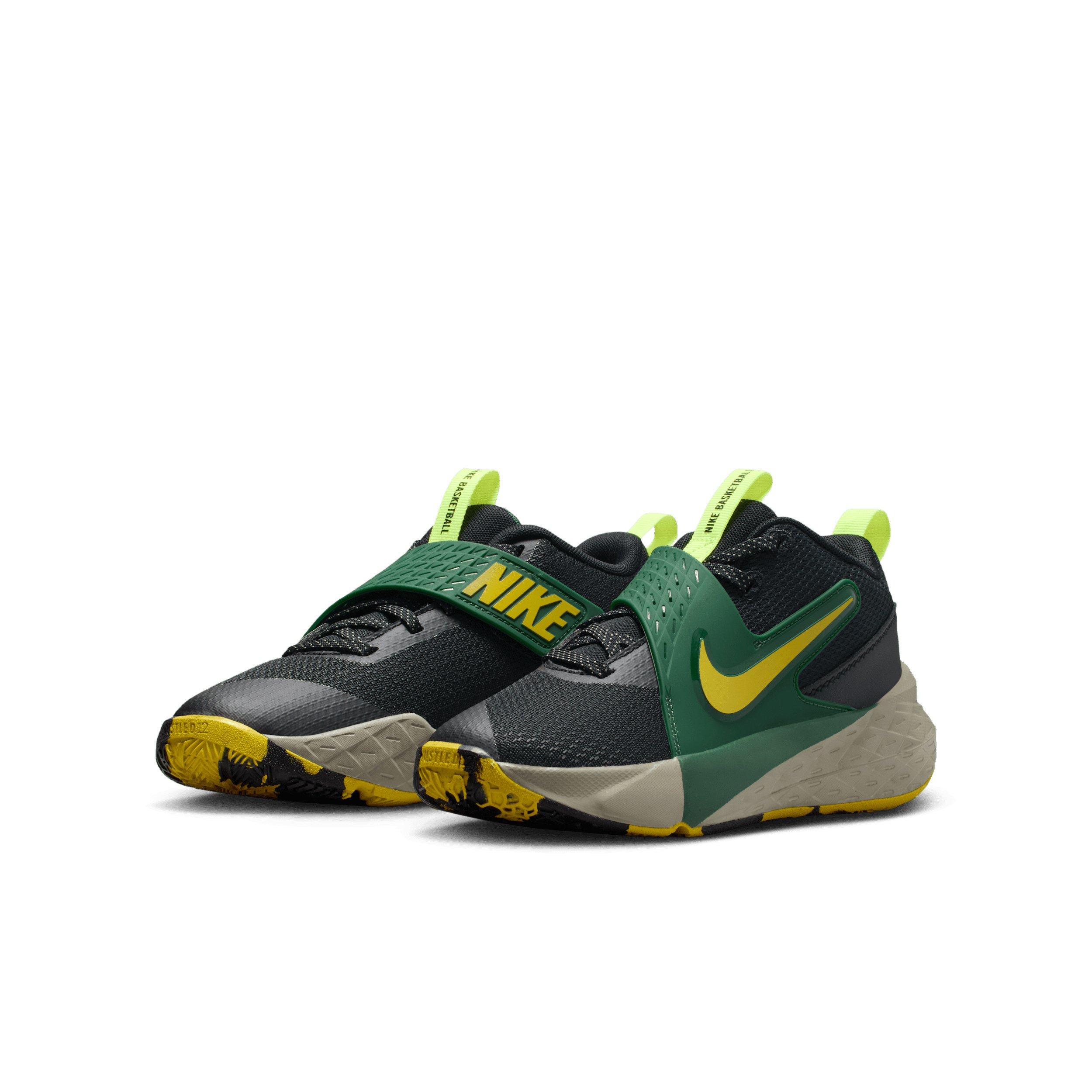 Nike Team Hustle D 12 Grade School Boys' "Black/Fir/Light Army/Bright Citron" Basketball Shoe