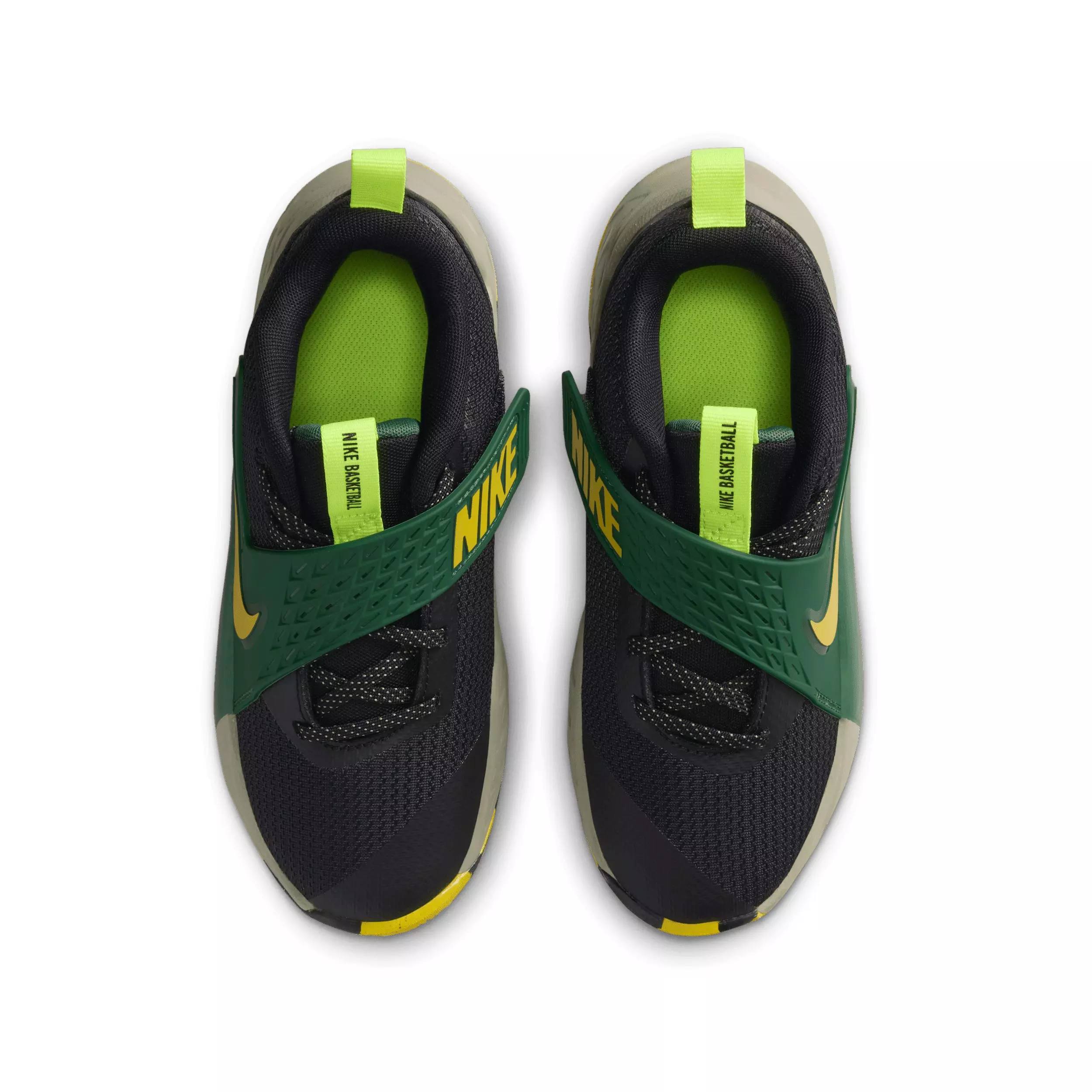 Nike Team Hustle D 12 "Black/Fir/Light Army/Bright Citron" Grade School Boys' Basketball Shoe - BLACK