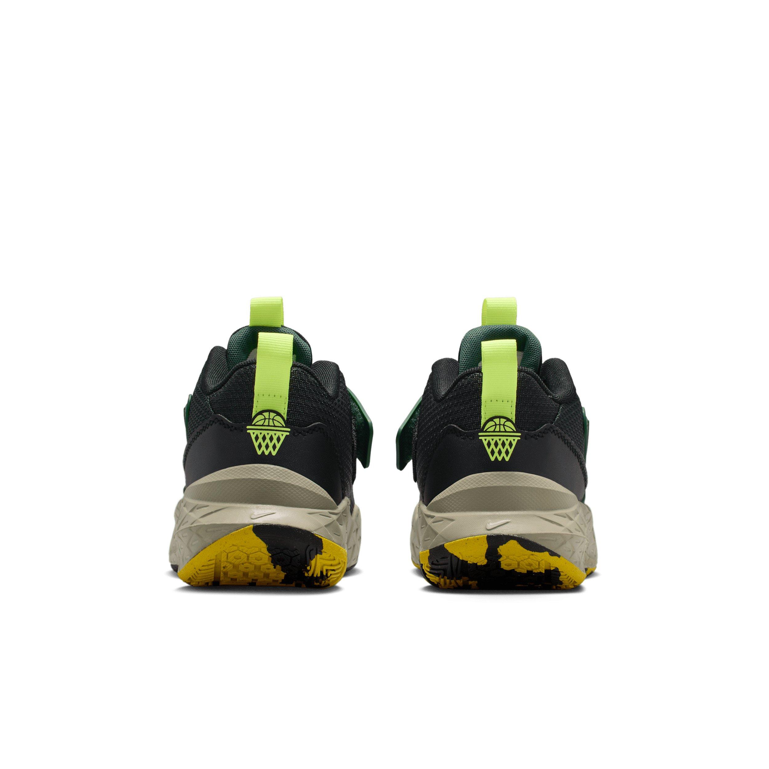 Nike Team Hustle D 12 Grade School Boys' "Black/Fir/Light Army/Bright Citron" Basketball Shoe