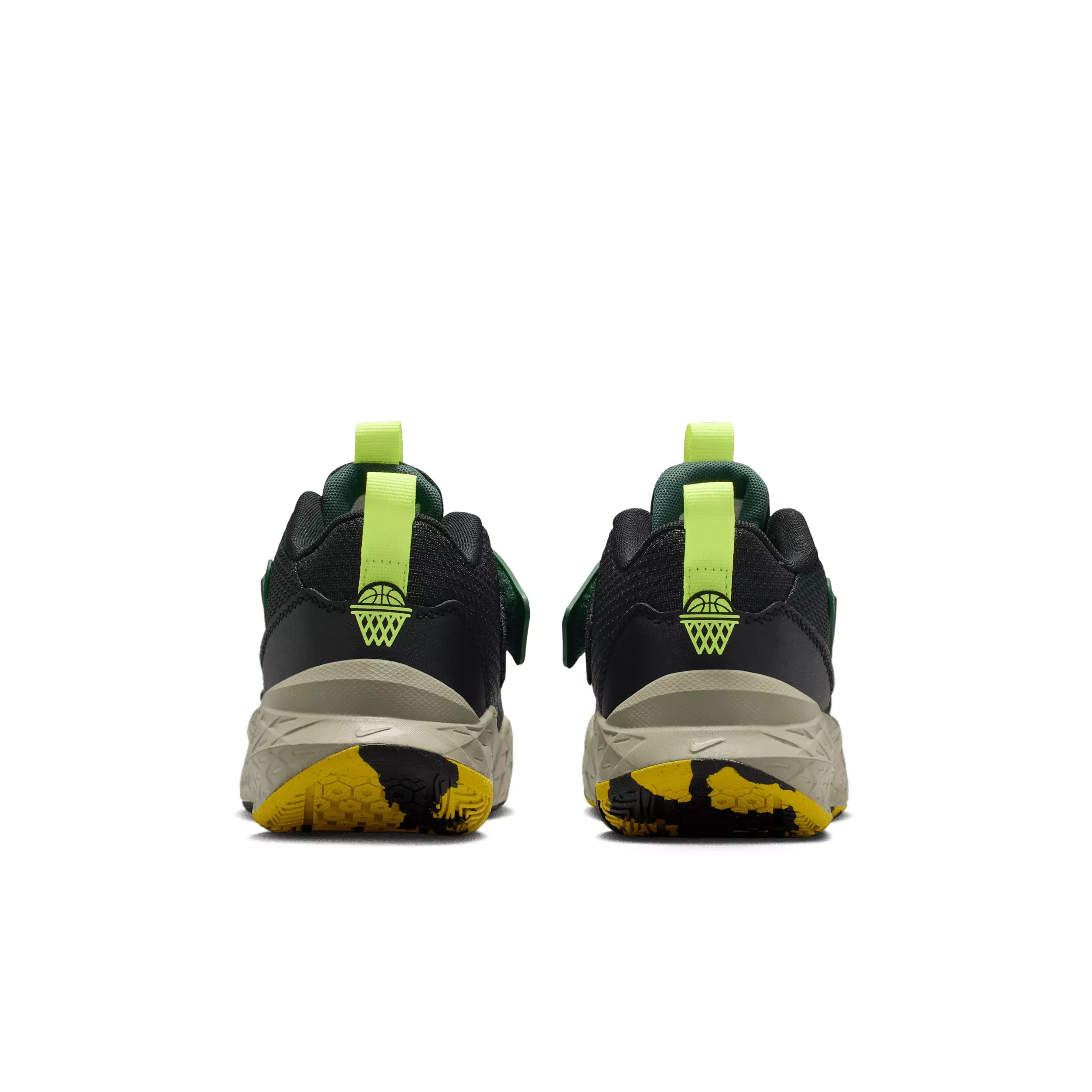 Nike Team Hustle D 12 "Black/Fir/Light Army/Bright Citron" Grade School Boys' Basketball Shoe - BLACK