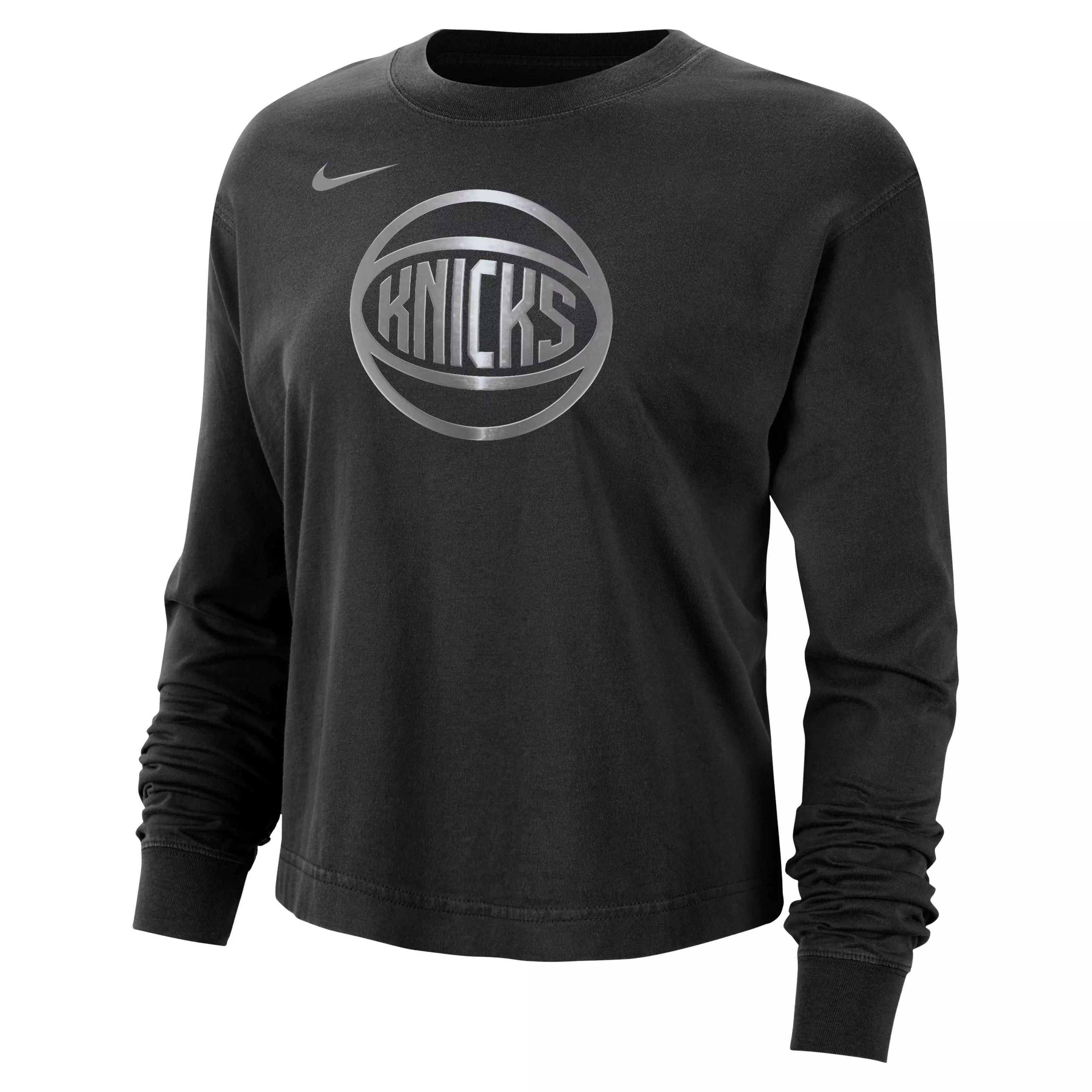 Nike Women's NBA New York Knicks Courtside Shine Boxy Long-Sleeve T-Shirt - BLACK