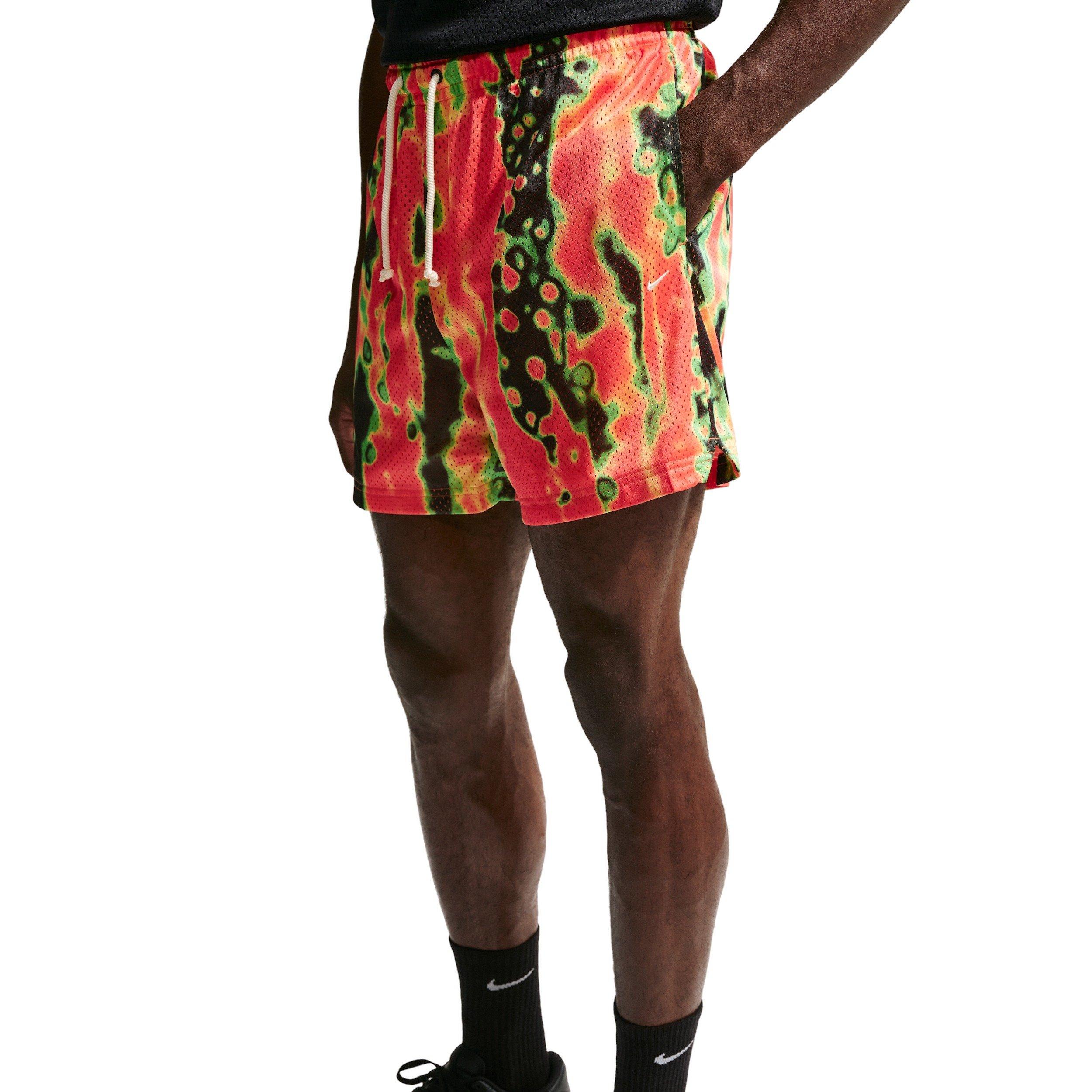 Nike Men's Standard Issue 5" AOP Practice Mesh Basketball Shorts - ORANGE/BLACK/GREEN Thumbnail View 1