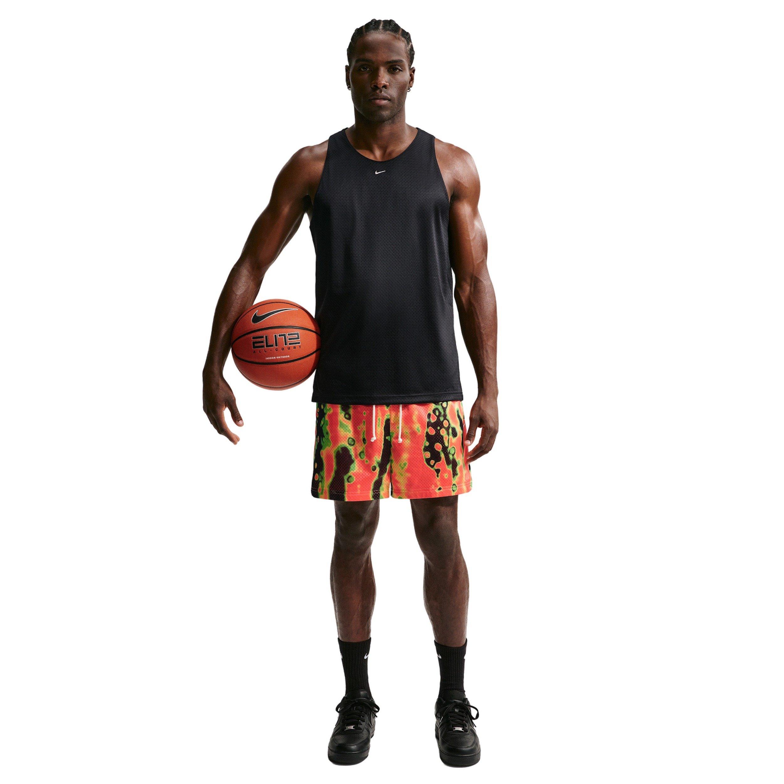 Nike Men's Standard Issue 5" AOP Practice Mesh Basketball Shorts - ORANGE/BLACK/GREEN Thumbnail View 3