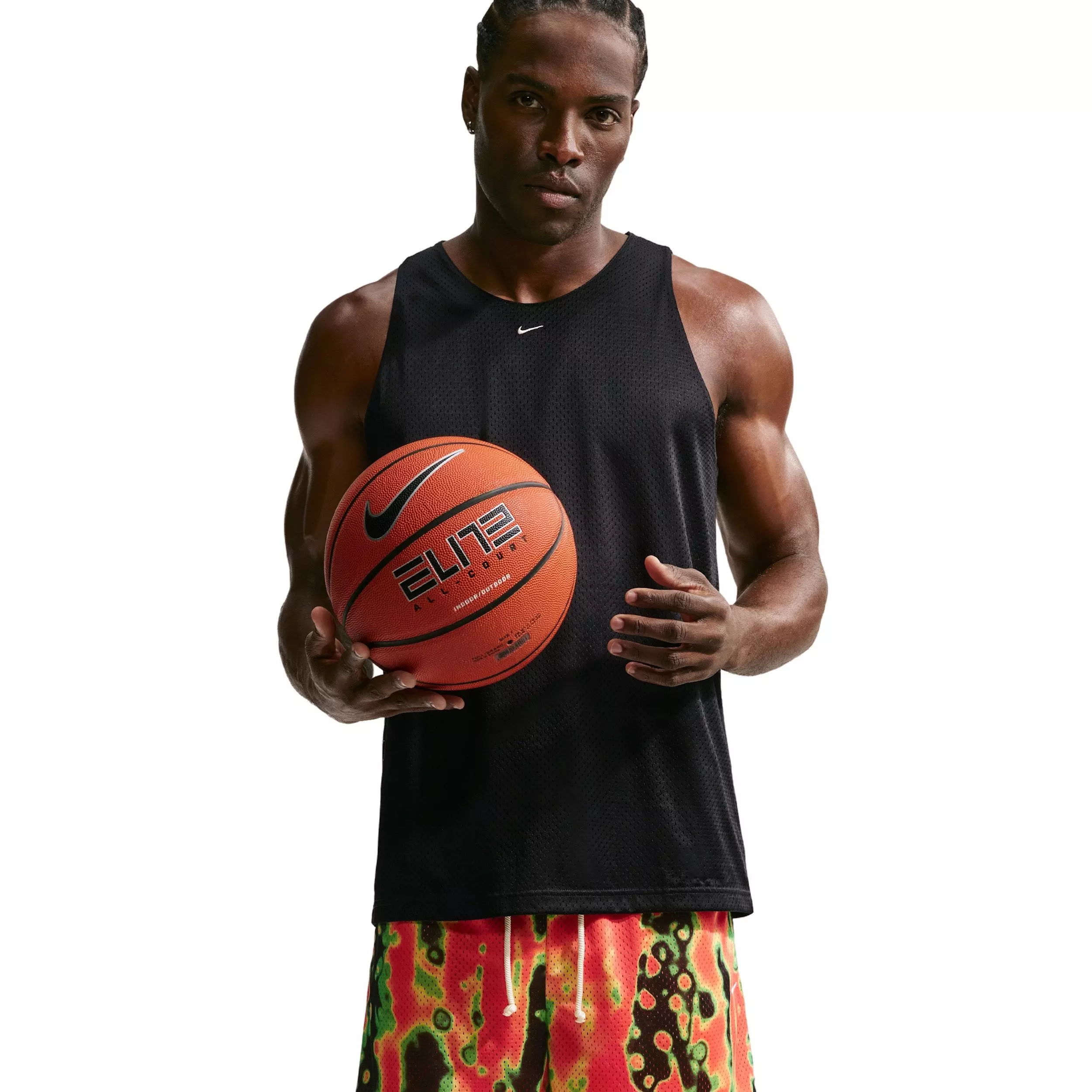 Nike Men's Standard Issue 5" AOP Practice Mesh Basketball Shorts - ORANGE/BLACK/GREEN