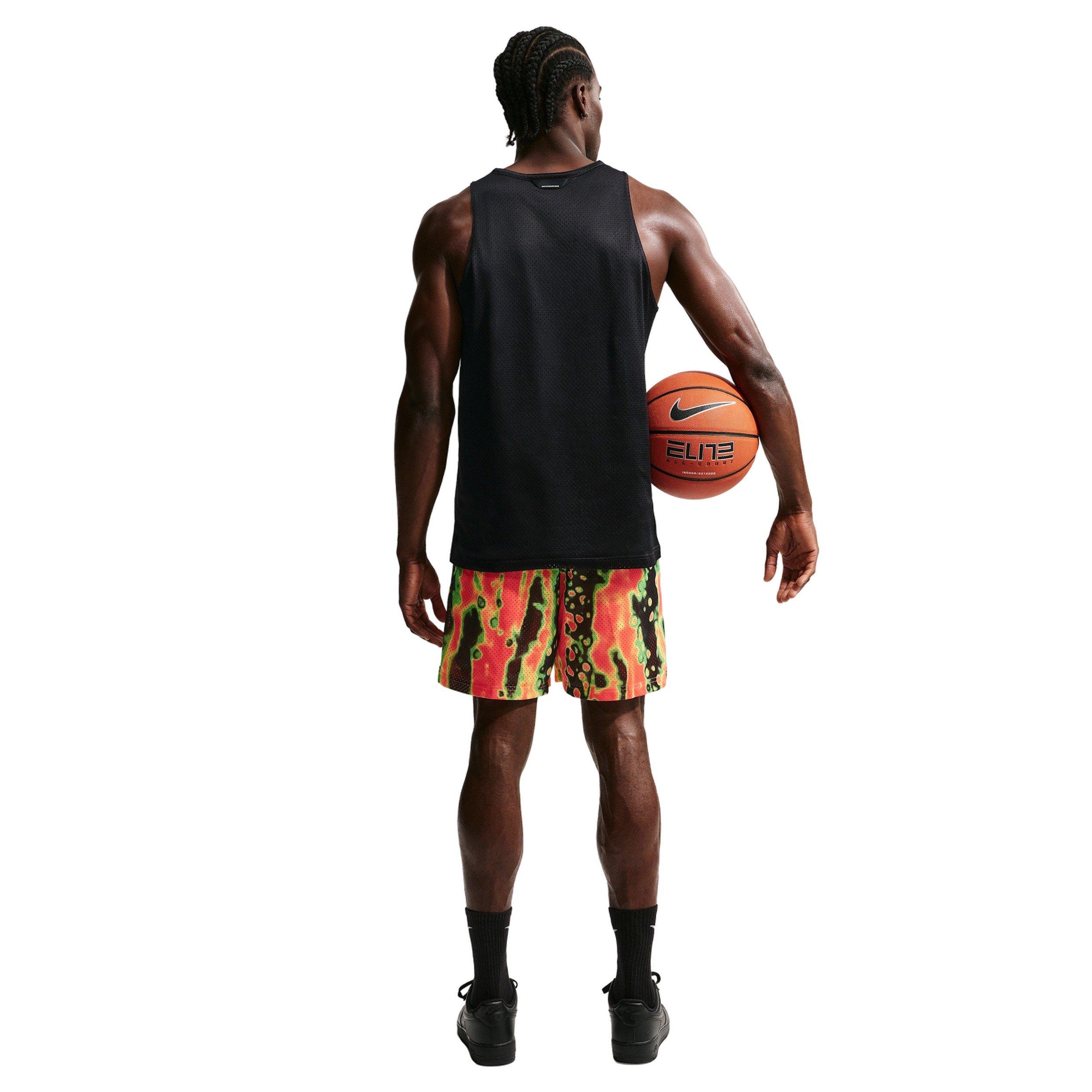 Nike Men's Standard Issue 5" AOP Practice Mesh Basketball Shorts - ORANGE/BLACK/GREEN Thumbnail View 5