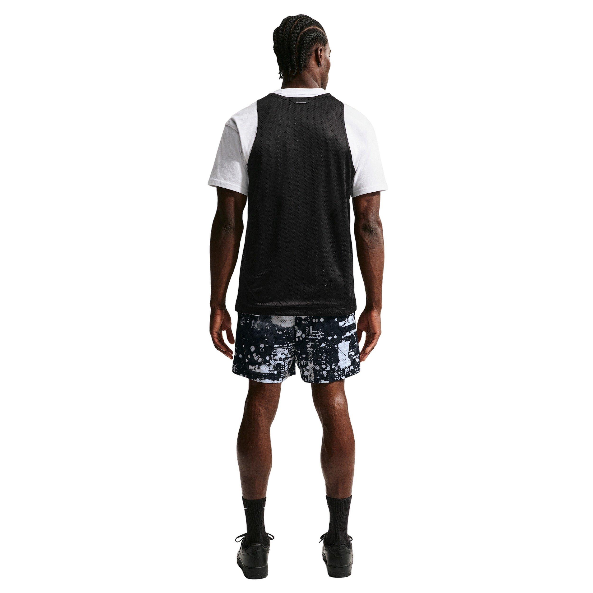 Nike Men's Standard Issue Dri-FIT 5" Mesh AOP Basketball Shorts - White/Black - WHITE/BLACK Thumbnail View 5