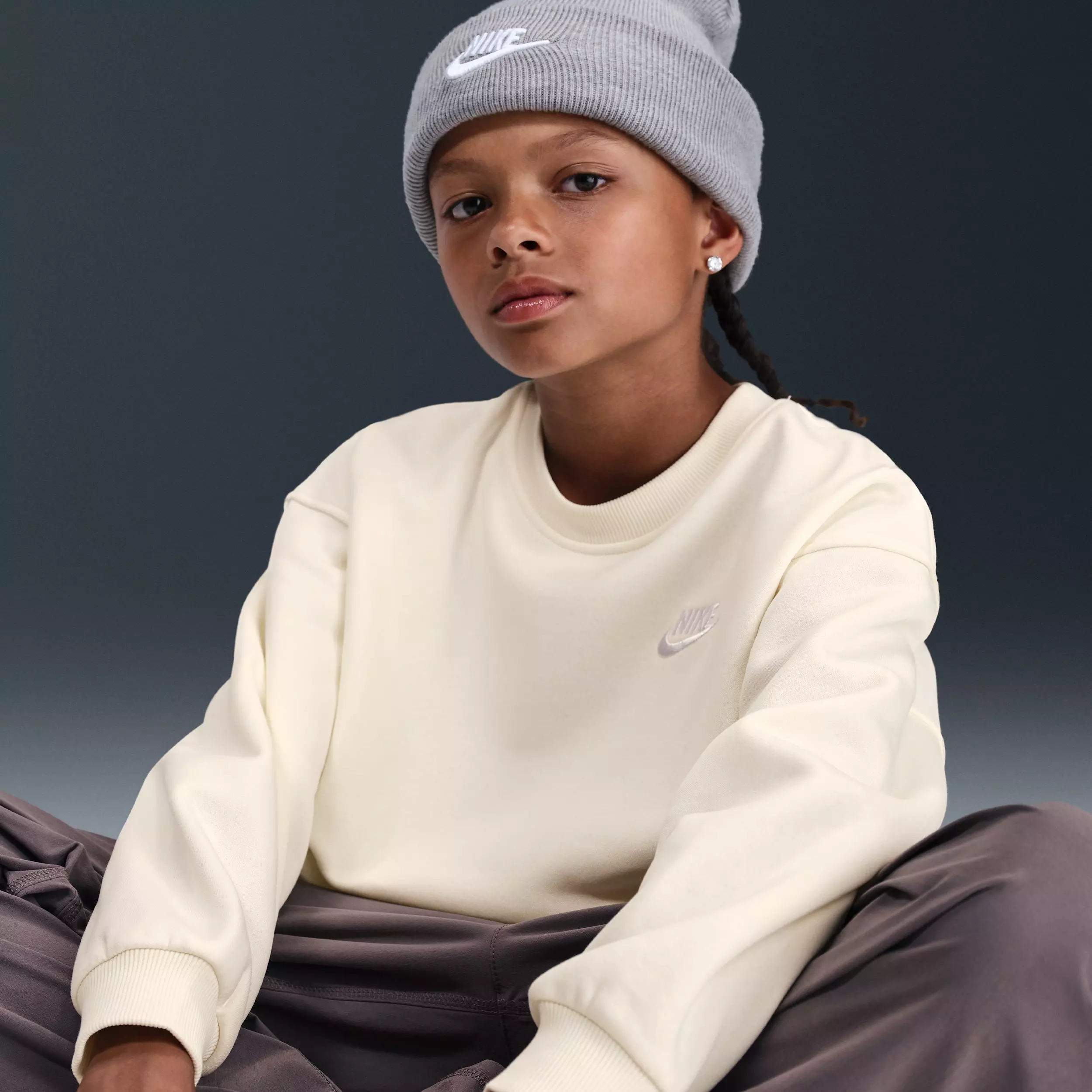 Nike Big Kids' Sportswear Club Fleece Oversized Sweatshirt - Light Brown - LIGHT BROWN