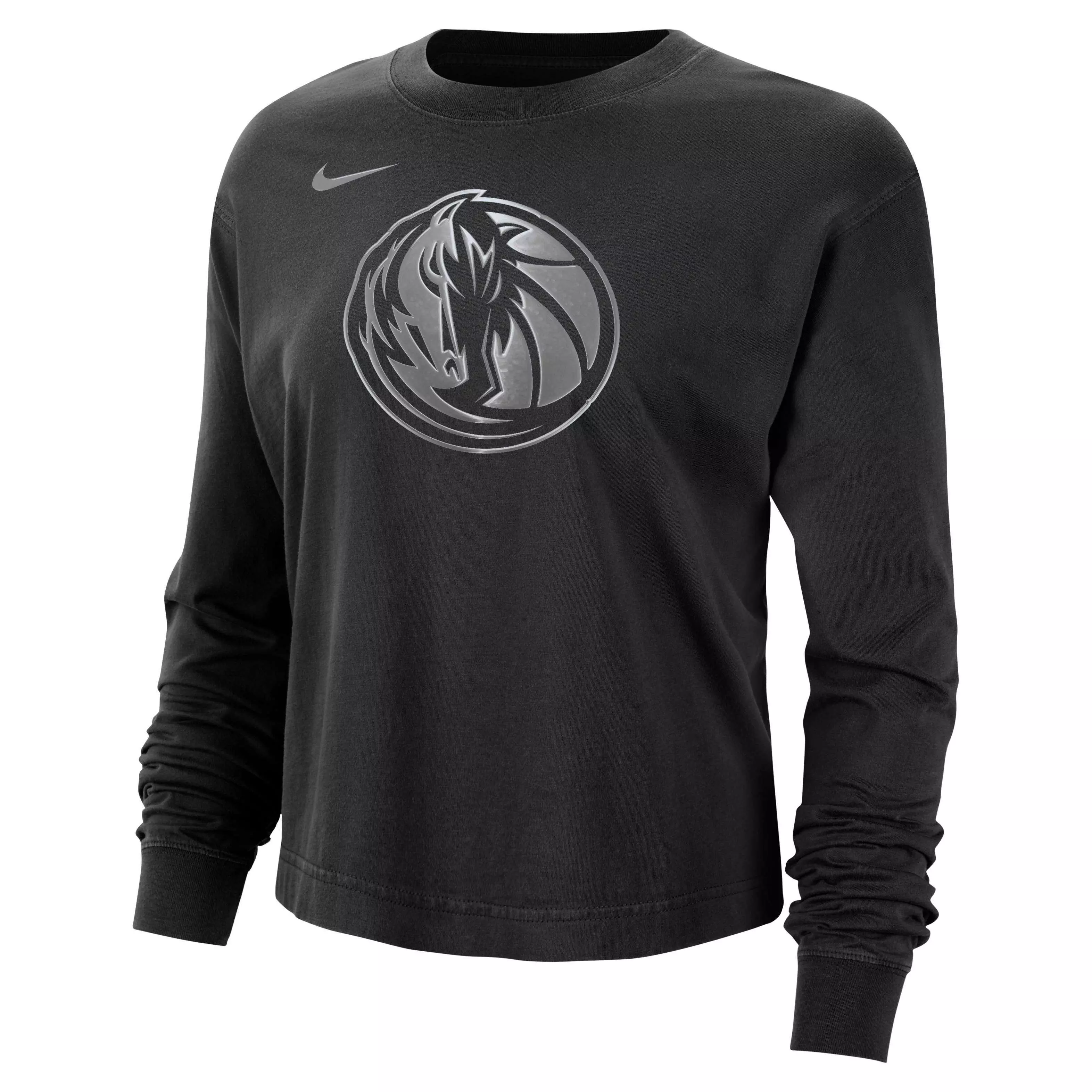 Nike Women's NBA Dallas Mavericks Courtside Shine Boxy Long-Sleeve T-Shirt - BLACK