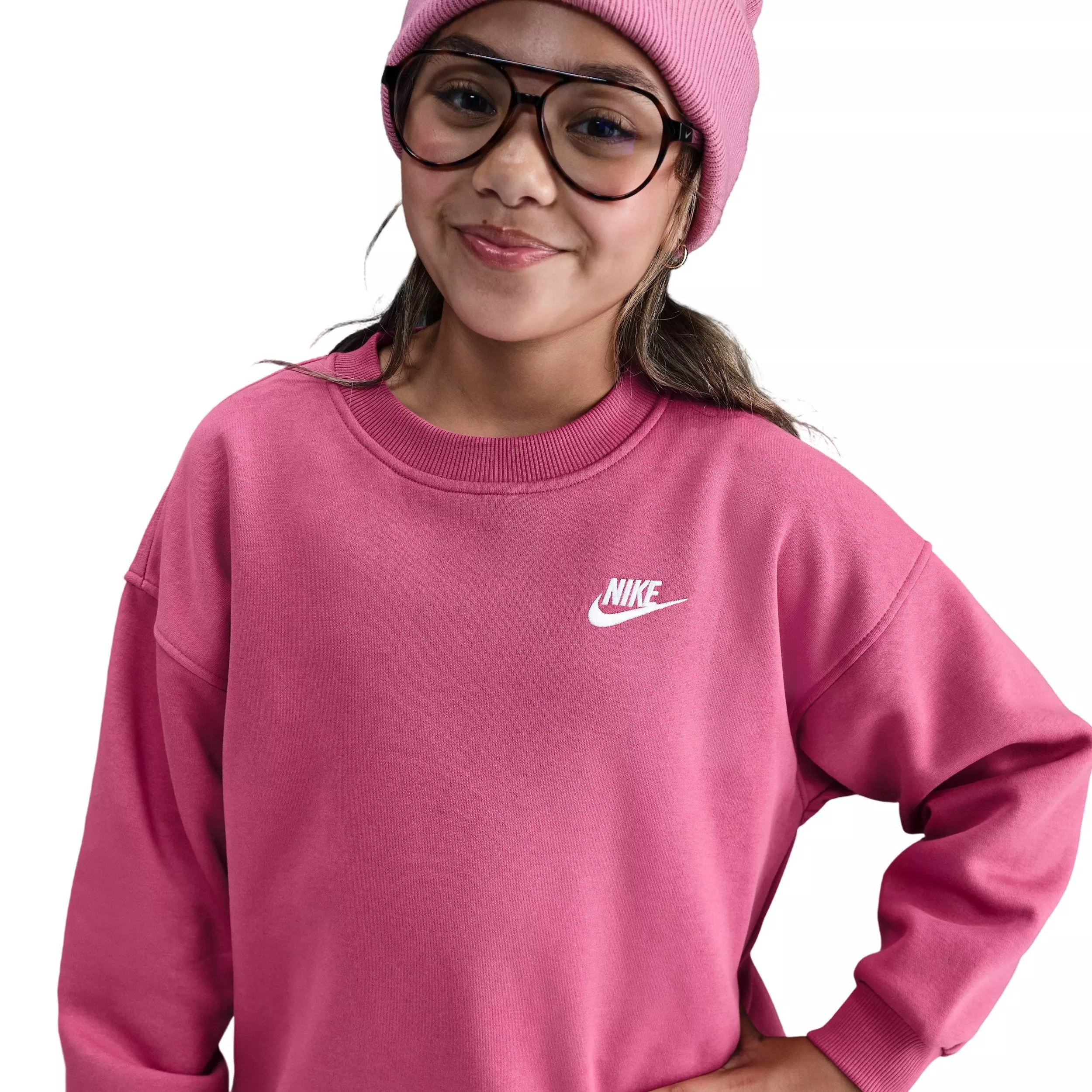 Nike Big Kids' Sportswear Club Fleece Oversized Sweatshirt - Mauve - PURPLE
