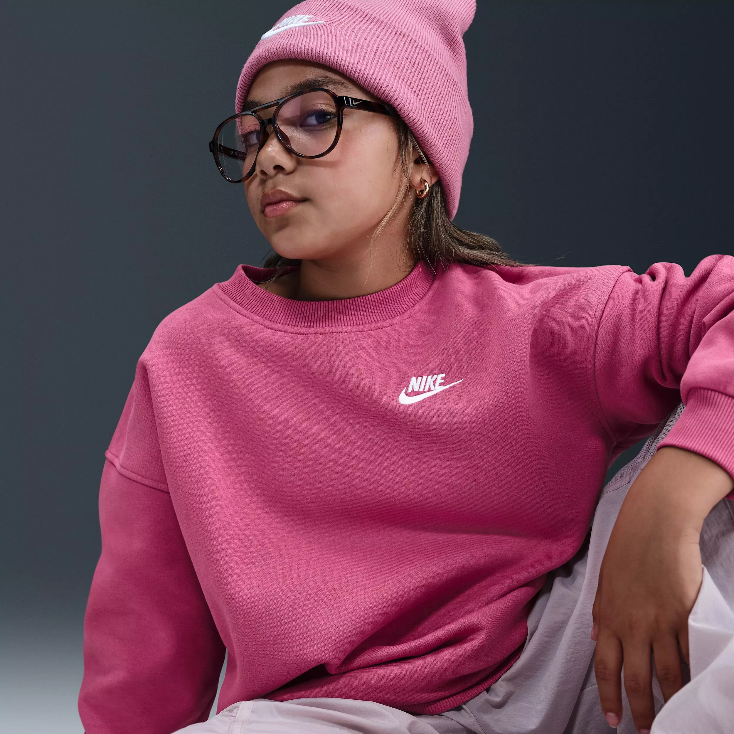Nike Big Kids' Sportswear Club Fleece Oversized Sweatshirt - Pink - PURPLE