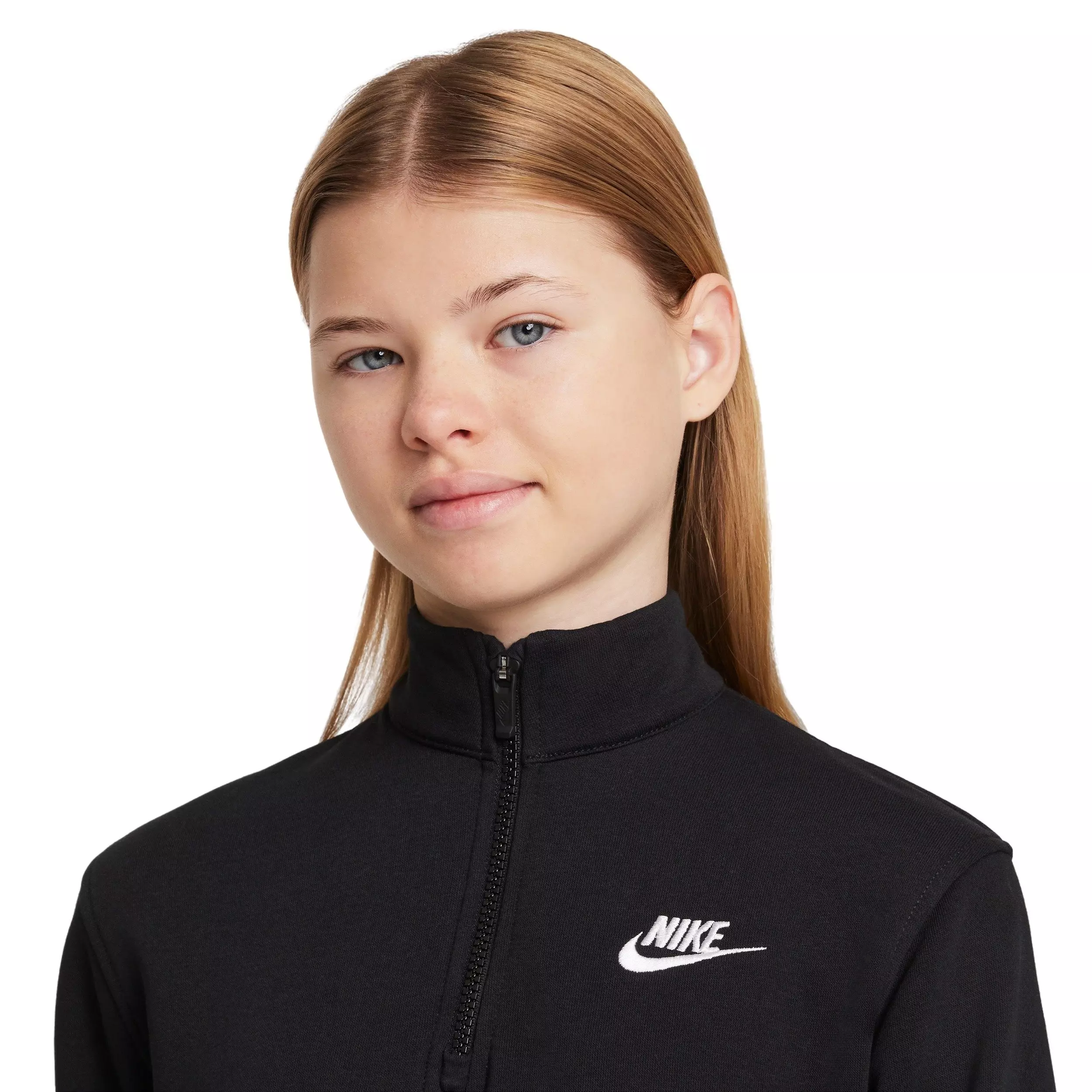 Nike Big Girls' Sportswear Club Fleece 1/2 Zip Long Sleeve Top - Black - BLACK