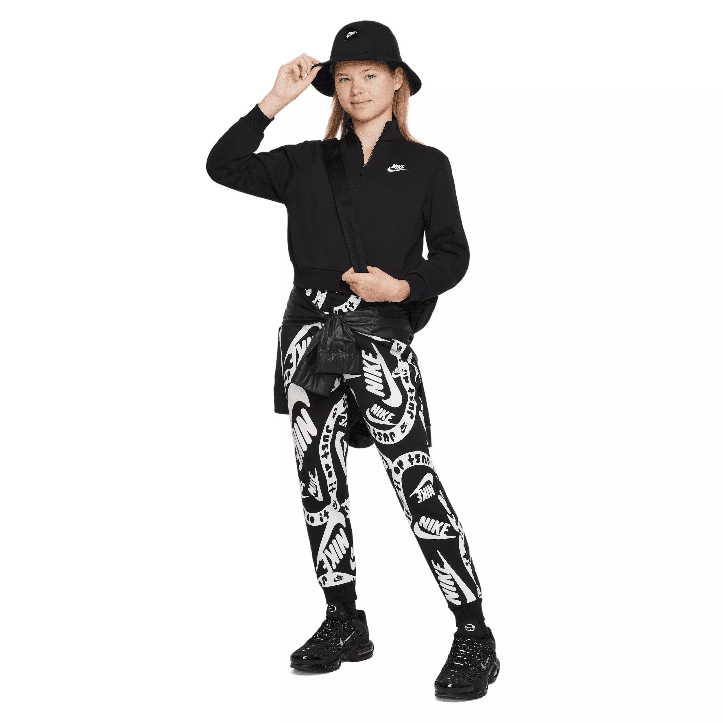 Nike Big Girls' Sportswear Club Fleece 1/2 Zip Long Sleeve Top - Black - BLACK