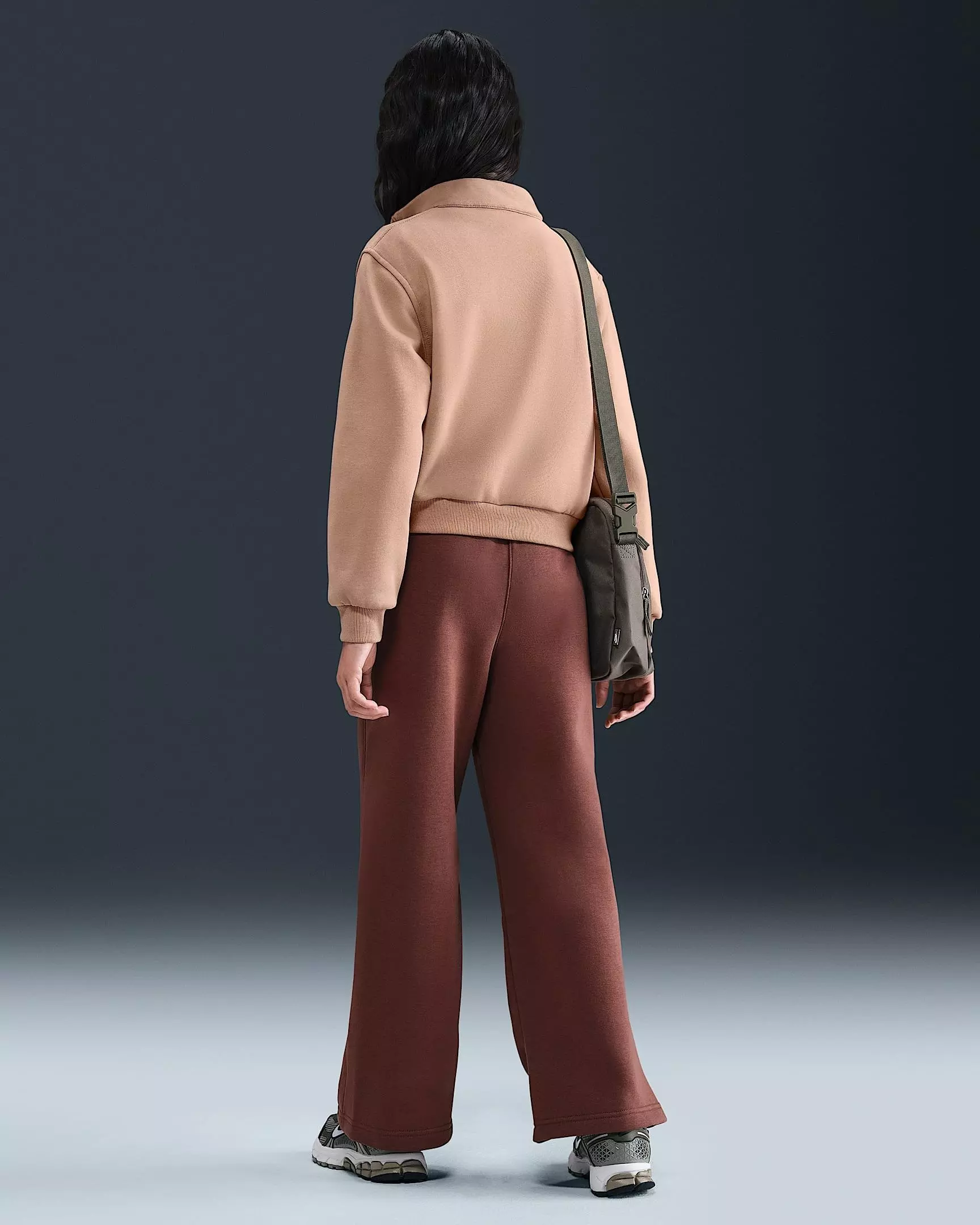 Nike Big Girls' Sportswear Club Fleece 1/2 Zip Long Sleeve Top - Brown - BROWN